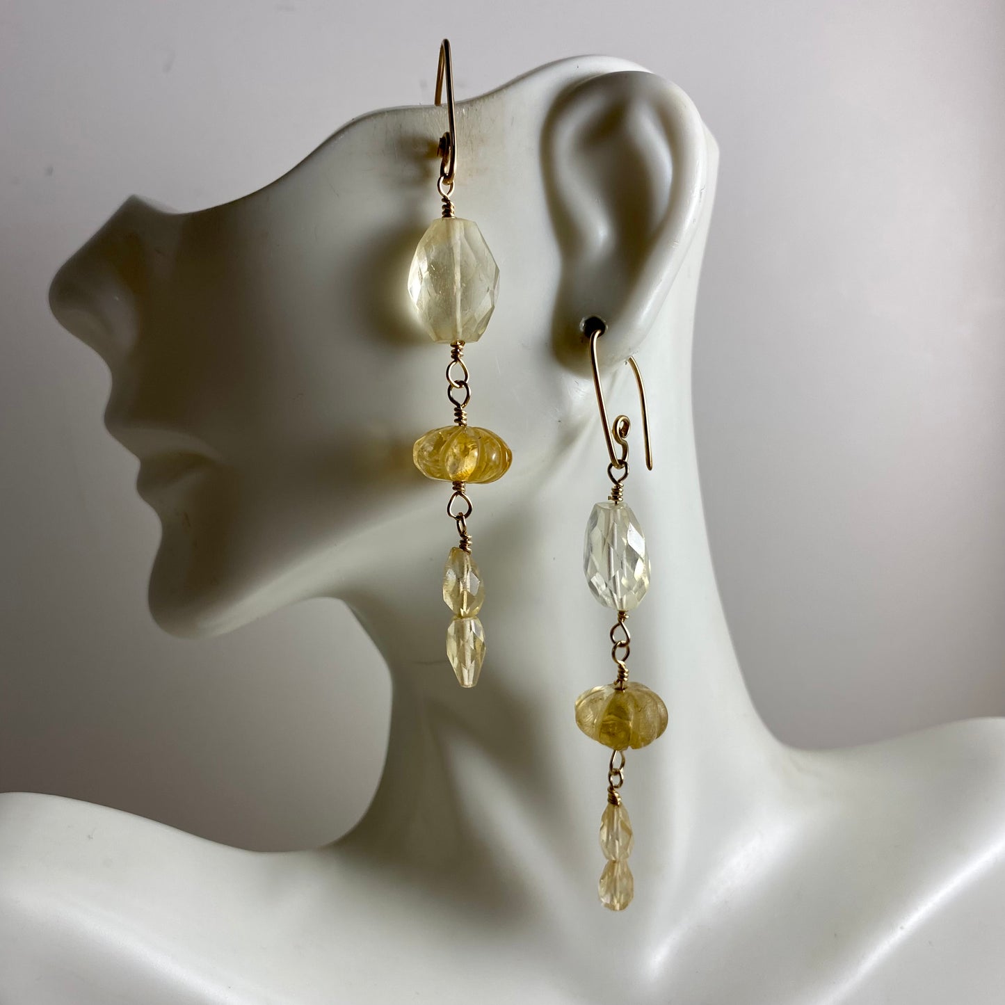 Long Citrine Earrings by Hip Chick Glass, 14 Karat Gold Fill Earrings, Handmade Gemstone Jewelry, November Birthstone Gift