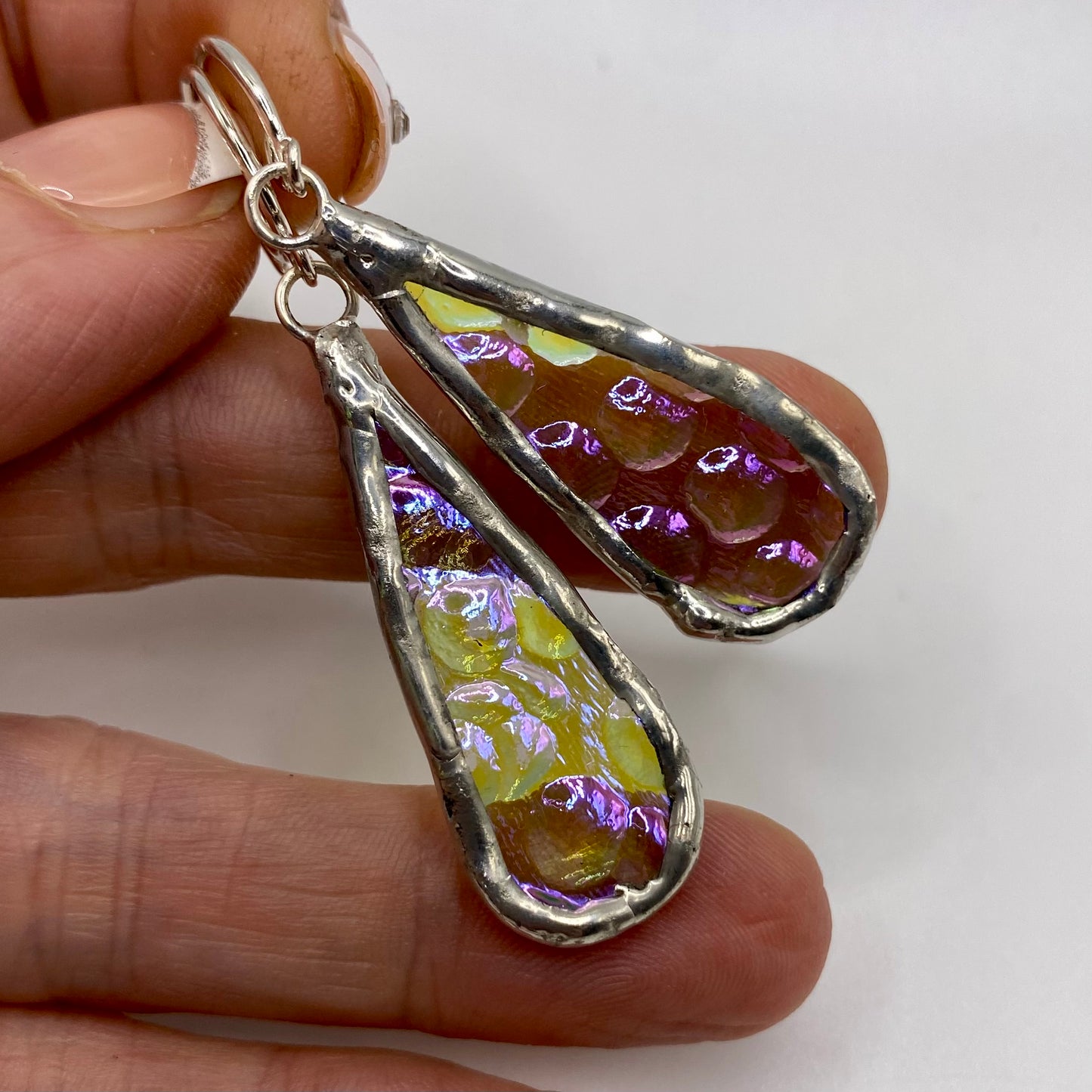 Raindrop Teardrop Earrings | Dichroic Glass Earrings by Hip Chick Glass, Handmade Dangle & Drop Earrings, Iridescent Glass Earrings, Handmade Jewelry