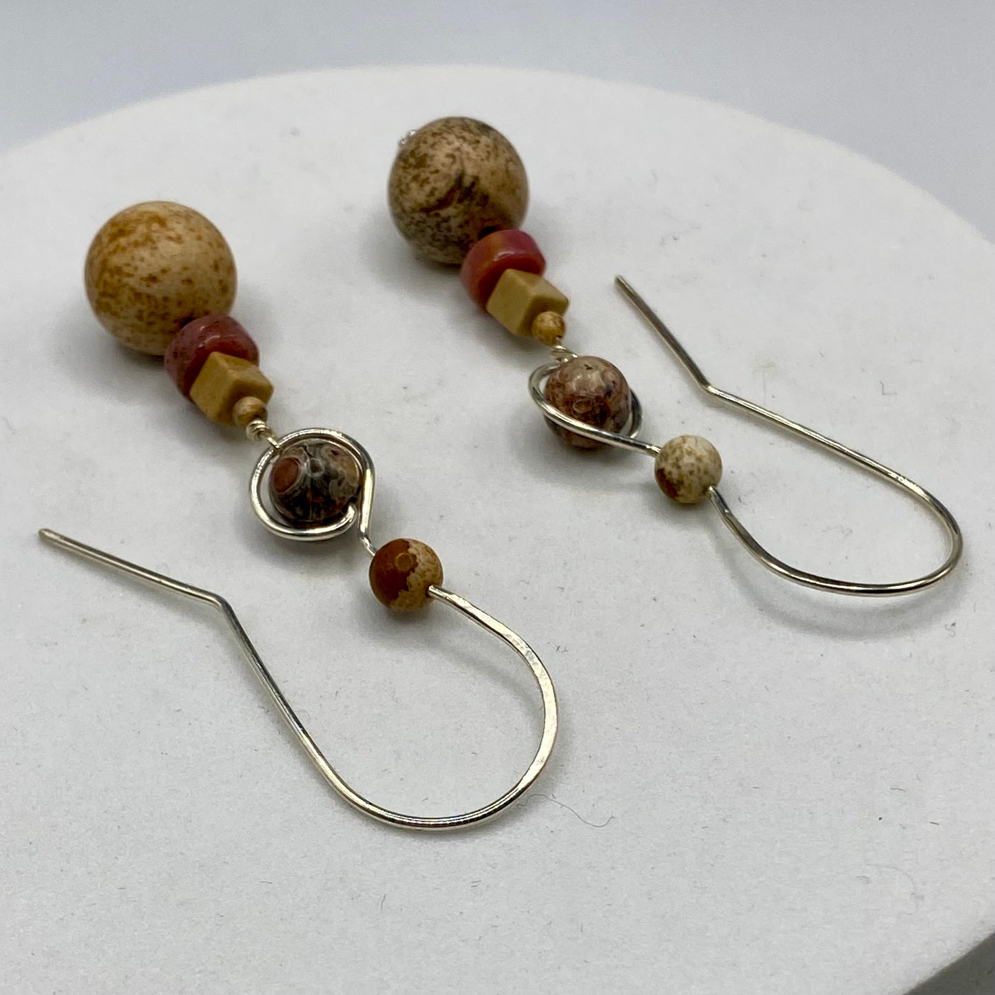 Picture Jasper Dangle Earrings by Hip Chick Glass, Sterling Silver Earrings, Handmade Boho Luxe Jewelry Gift, Picture Jasper Earrings OOAK