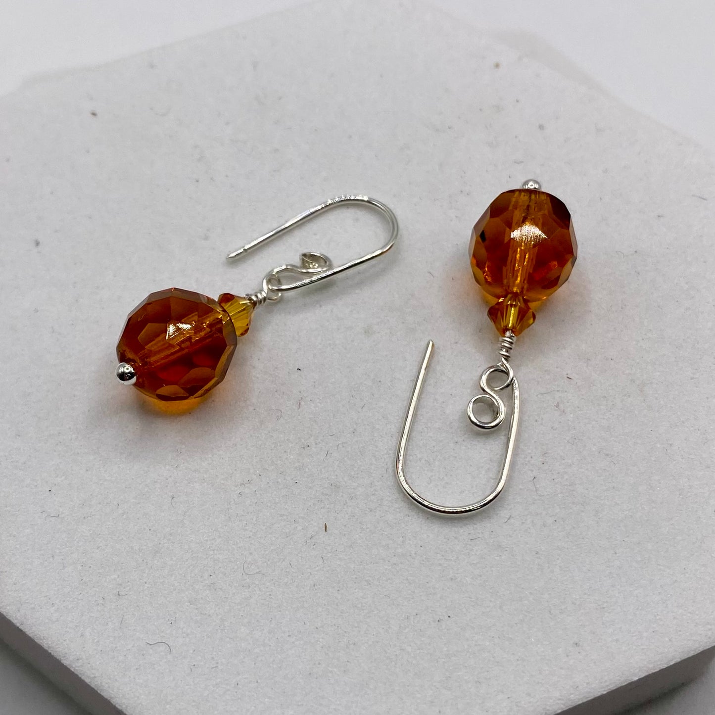 Orange & Swarovski Crystal Earrings by Hip Chick Glass, Sterling Silver Earrings, Handmade Gemstone Jewelry, Handmade Jewelry Gift