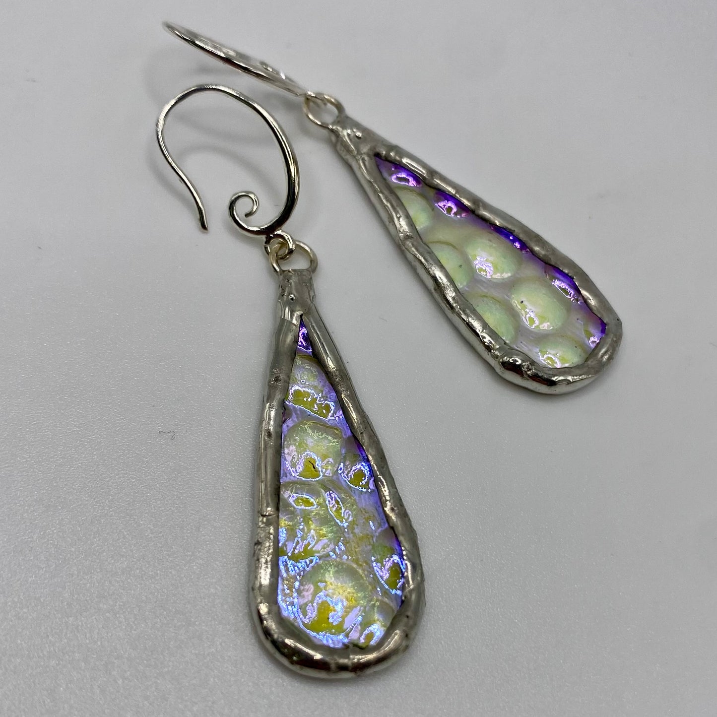 Raindrop Teardrop Earrings | Dichroic Glass Earrings by Hip Chick Glass, Handmade Dangle & Drop Earrings, Iridescent Glass Earrings, Handmade Jewelry