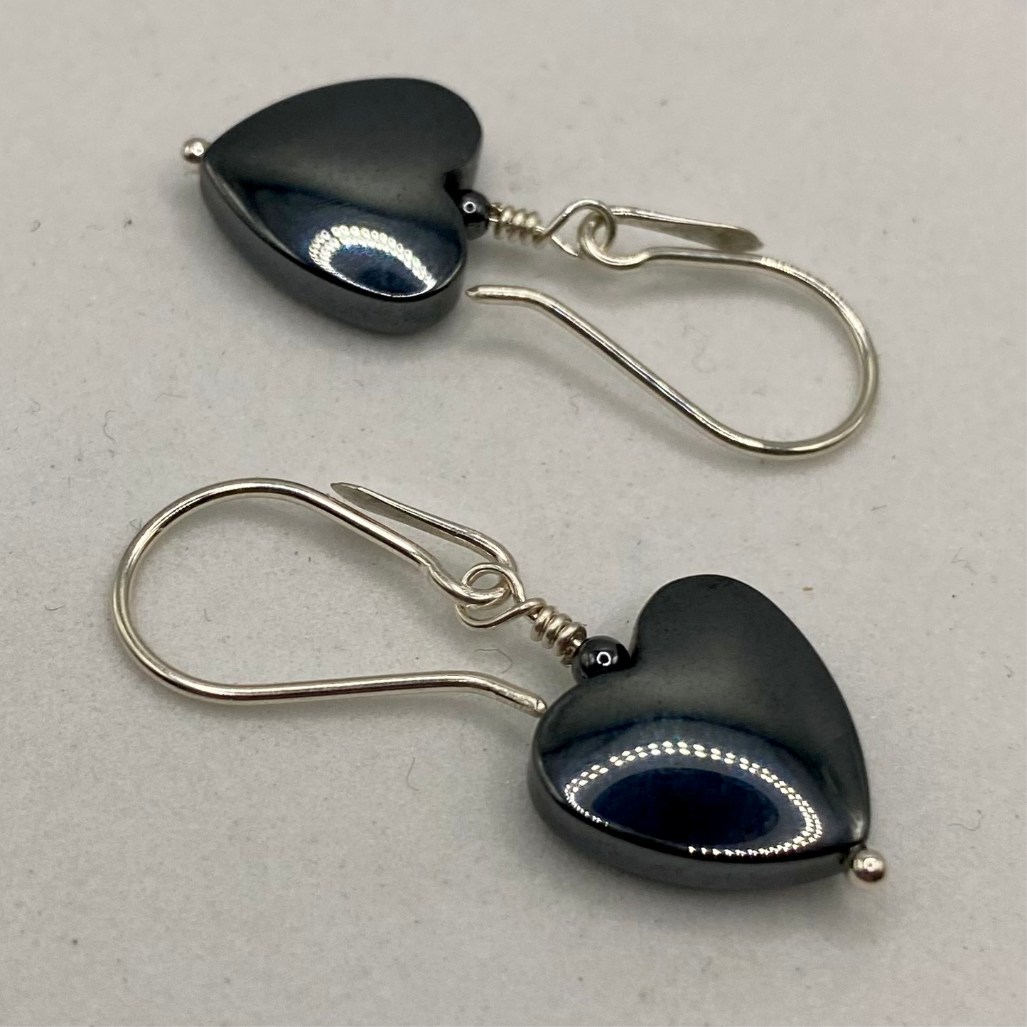 Hematite Heart Earrings by Hip Chick Glass, Sterling Silver Earrings, Handmade Gemstone Jewelry, Handmade Jewelry Gift