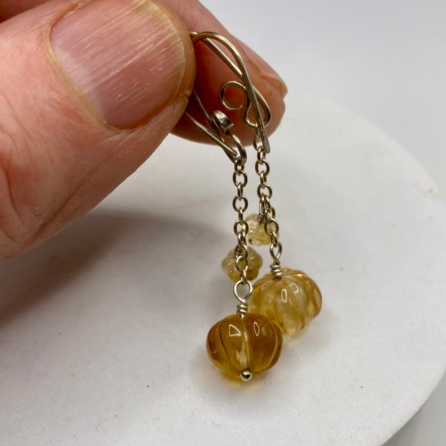 Carved Citrine Flower Earrings by Hip Chick Glass, Sterling Silver Earrings, Handmade Silver Gemstone Jewelry, Handmade Jewelry Gift, November Birthstone Gift