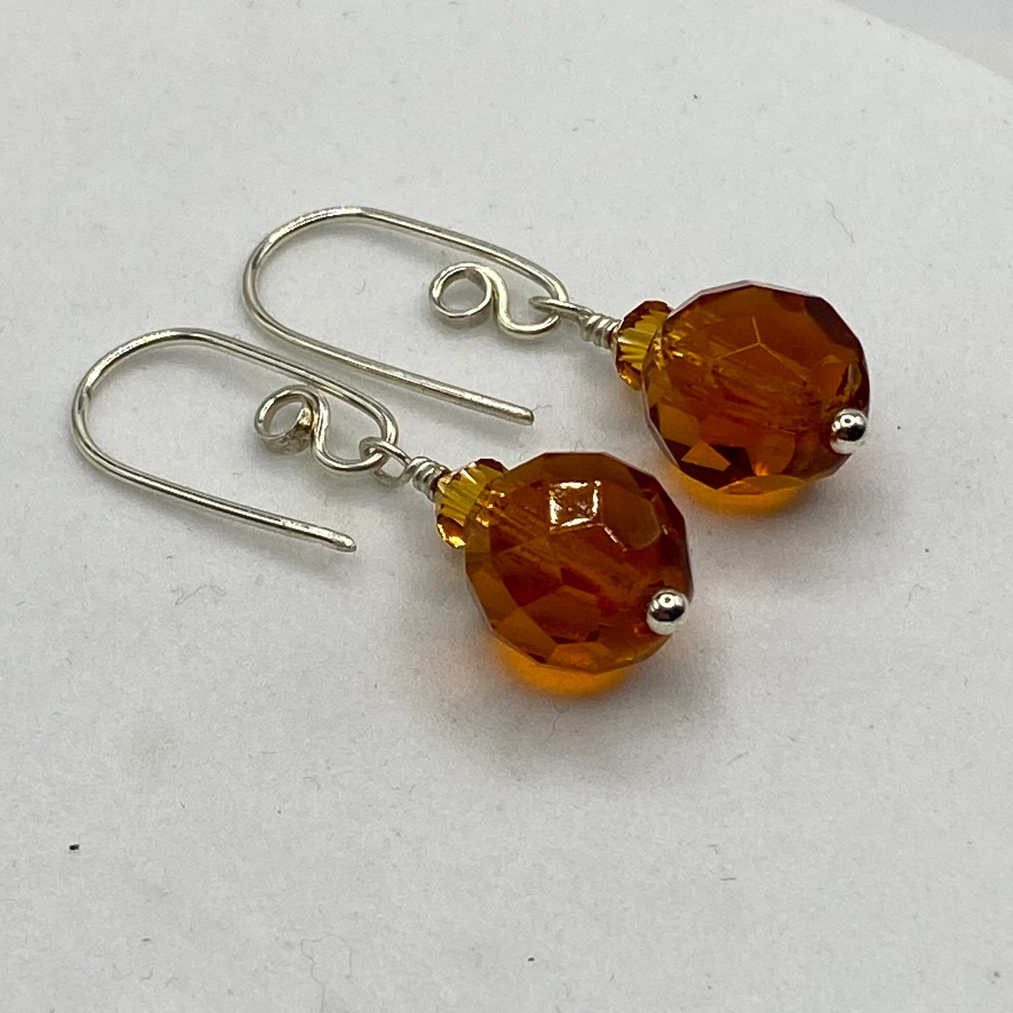 Orange Swarovski Crystal Earrings by Hip Chick Glass, Sterling Silver Dangle Drop Earrings, Handmade Crystal Drop Earrings, Handmade Jewelry Gift