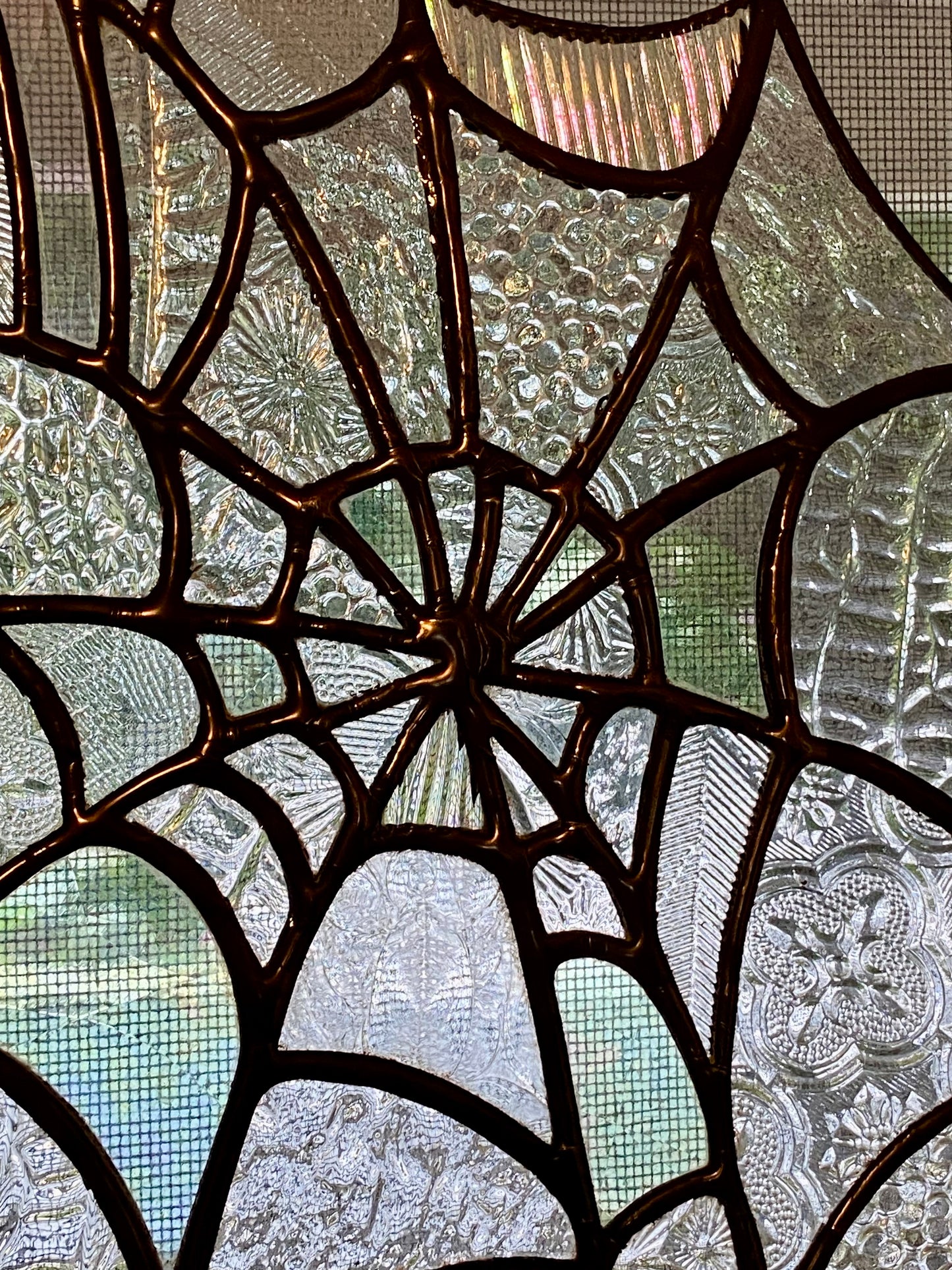SPIDERWEB Window Corner | Stained Glass Window Panel | Spiderweb Suncatcher