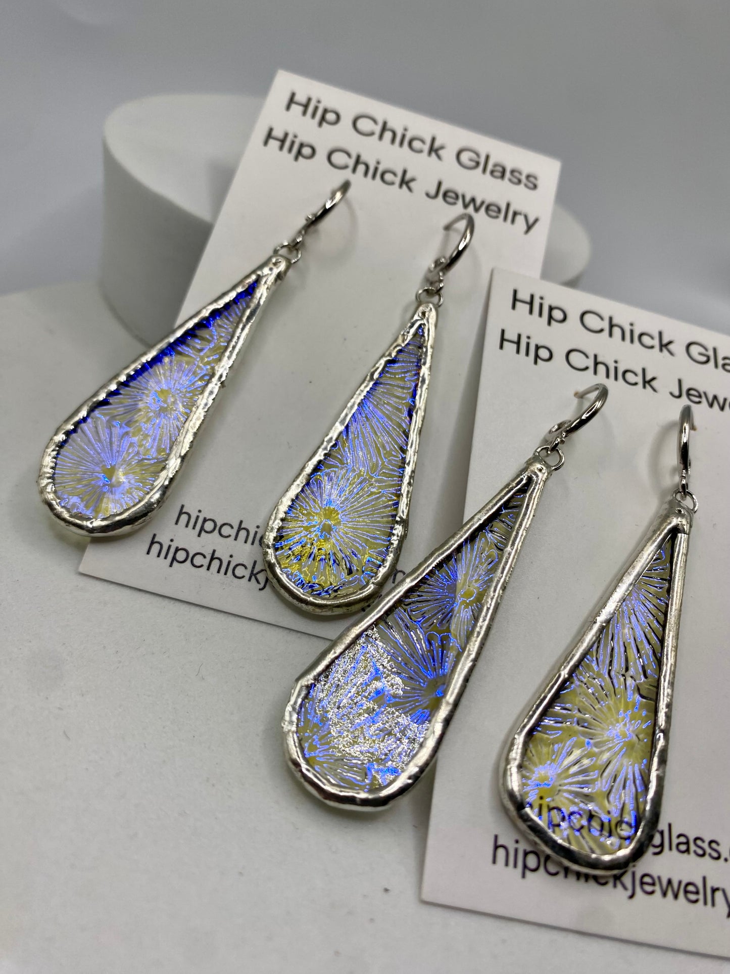 Blue Snowflake Teardrop Earrings | Stained Glass Earrings by Hip Chick Glass, Stained Glass Dangle Drop Earrings, Stained Glass Earrings