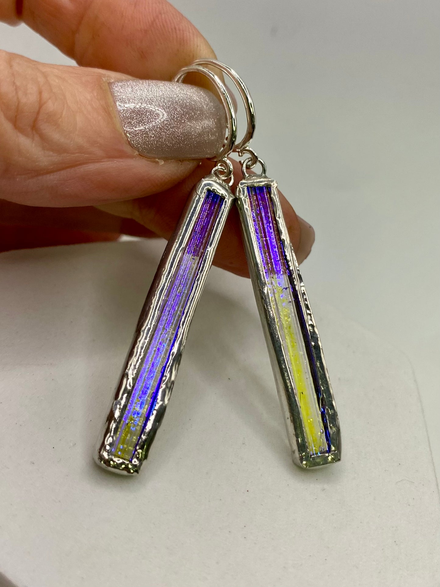 Luminous Stick Earrings | Dichroic Glass Earrings by Hip Chick Glass, Handmade Dangle & Drop Earrings, Iridescent Glass Earrings, Handmade Jewelry