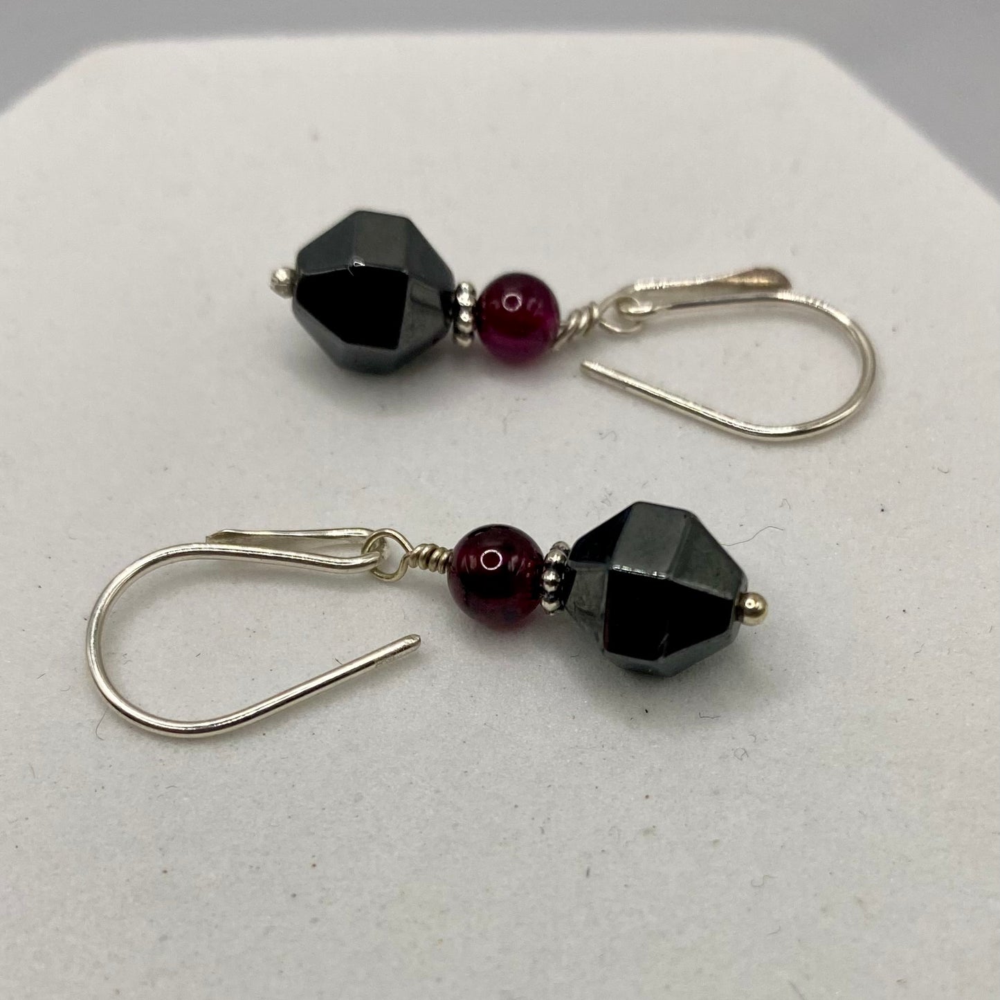 Garnet & Hematite Earrings by Hip Chick Glass, Sterling Silver Earrings, Handmade Gemstone Jewelry, Handmade Jewelry Gift, January Birthstone