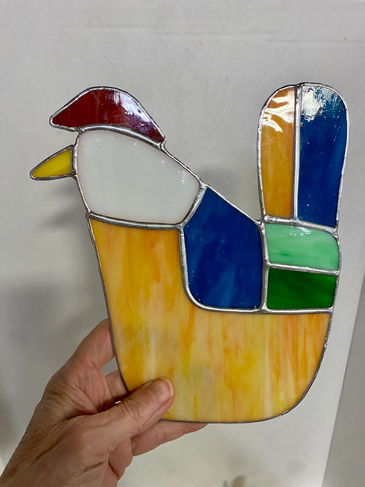 GEOMETRIC CHICKEN | Stained Glass Suncatcher by Hip Chick Glass | Glass Art Bird | Colorful Bird Window Decor