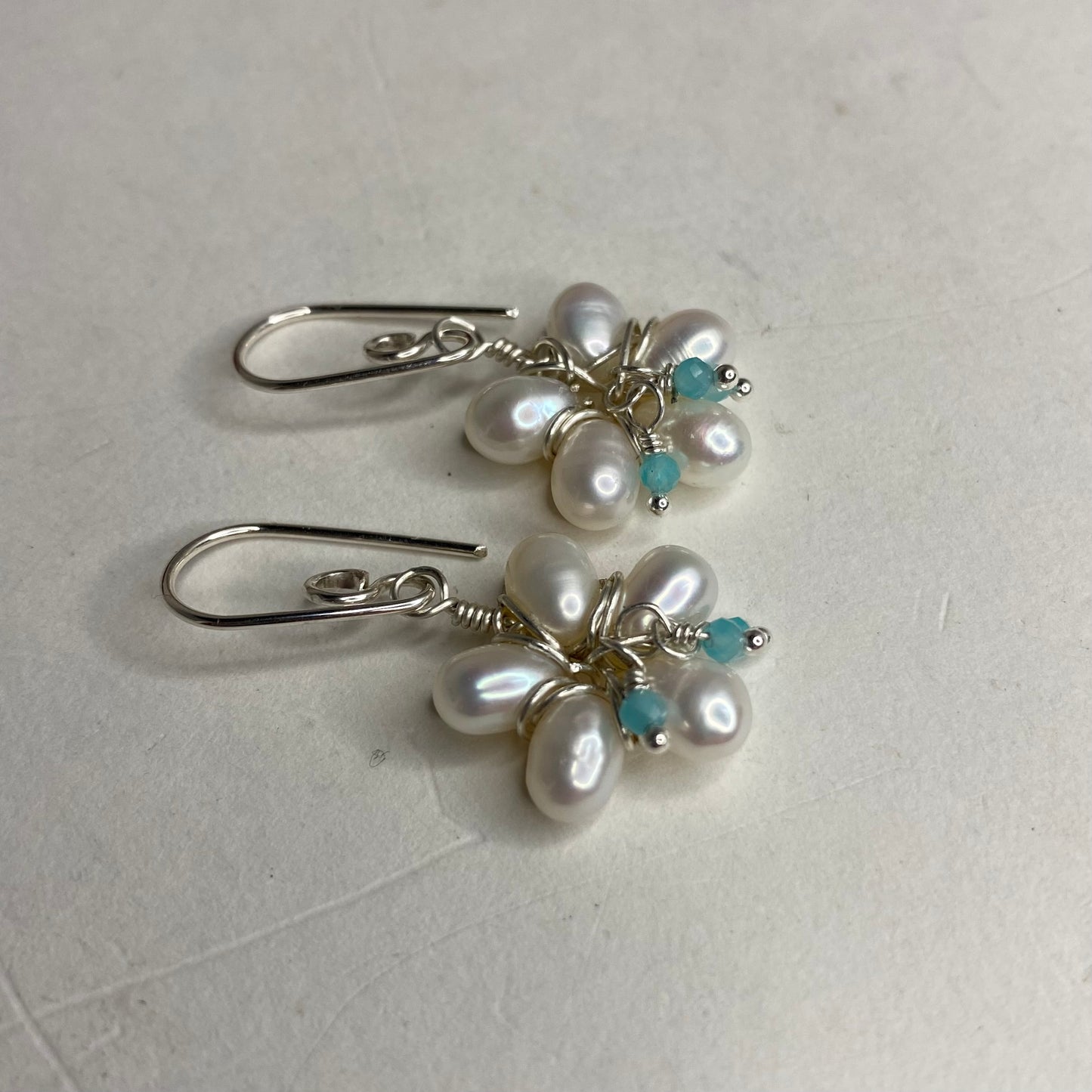 Pearl Flower Earrings with Swarovski Crystal by Hip Chick Glass, Sterling Silver Wire Wrap Earrings, Handmade Gemstone Jewelry, June Birthstone