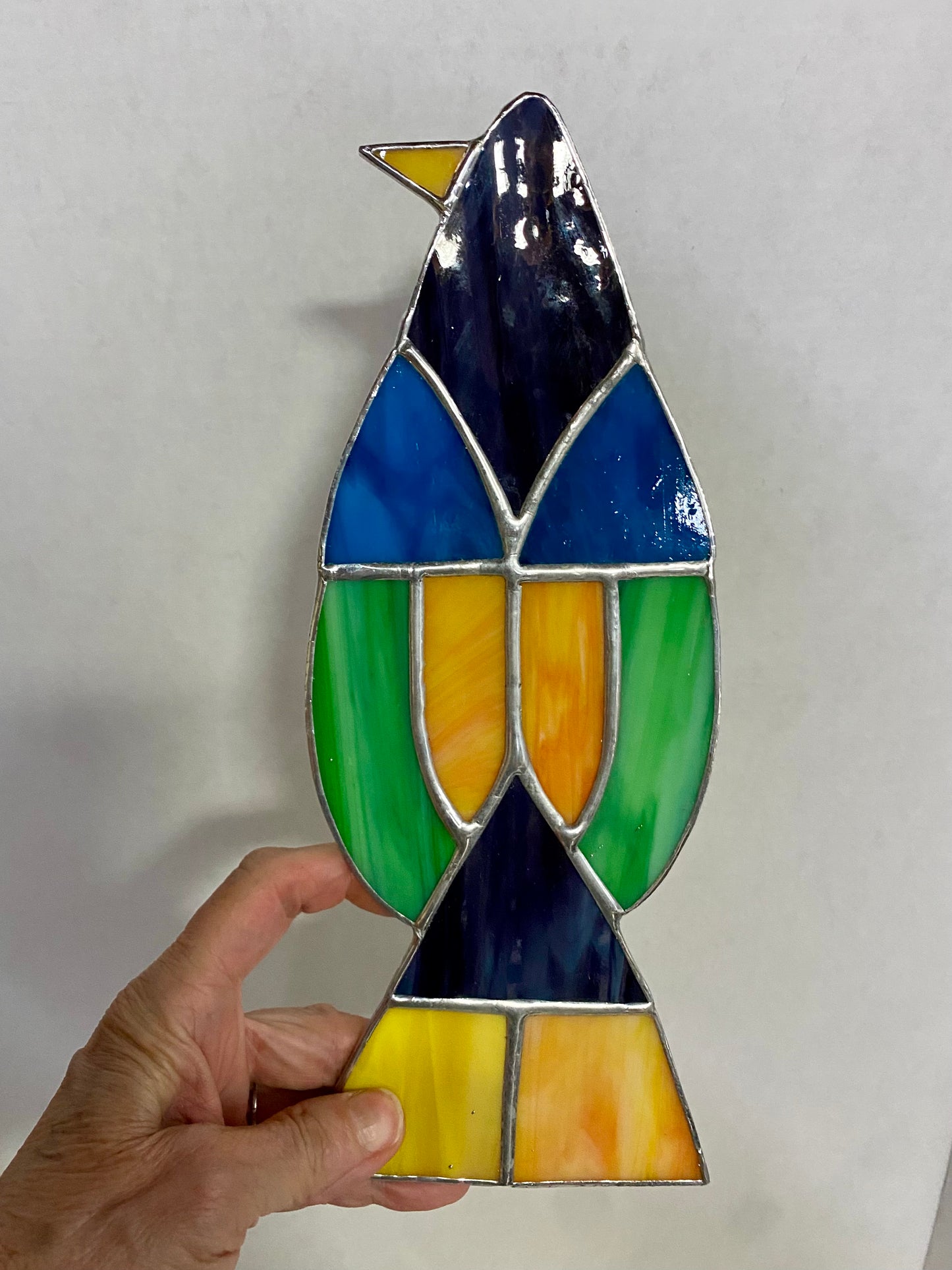 GEOMETRIC SITTING Bird Suncatcher | Stained Glass Suncatcher by Hip Chick Glass | Glass Art Bird | Colorful Bird Window Decor