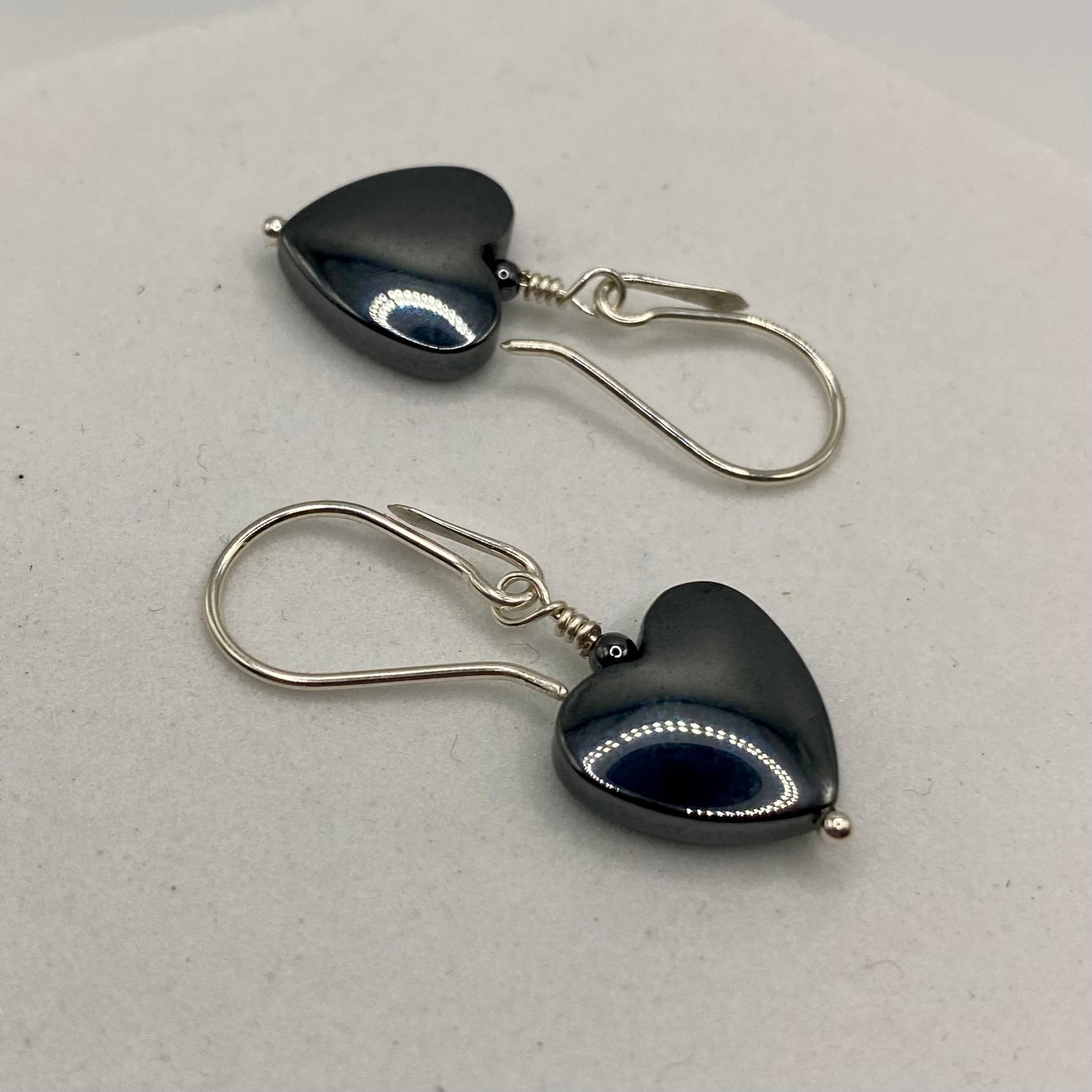 Hematite Heart Earrings by Hip Chick Glass, Sterling Silver Earrings, Handmade Gemstone Jewelry, Handmade Jewelry Gift