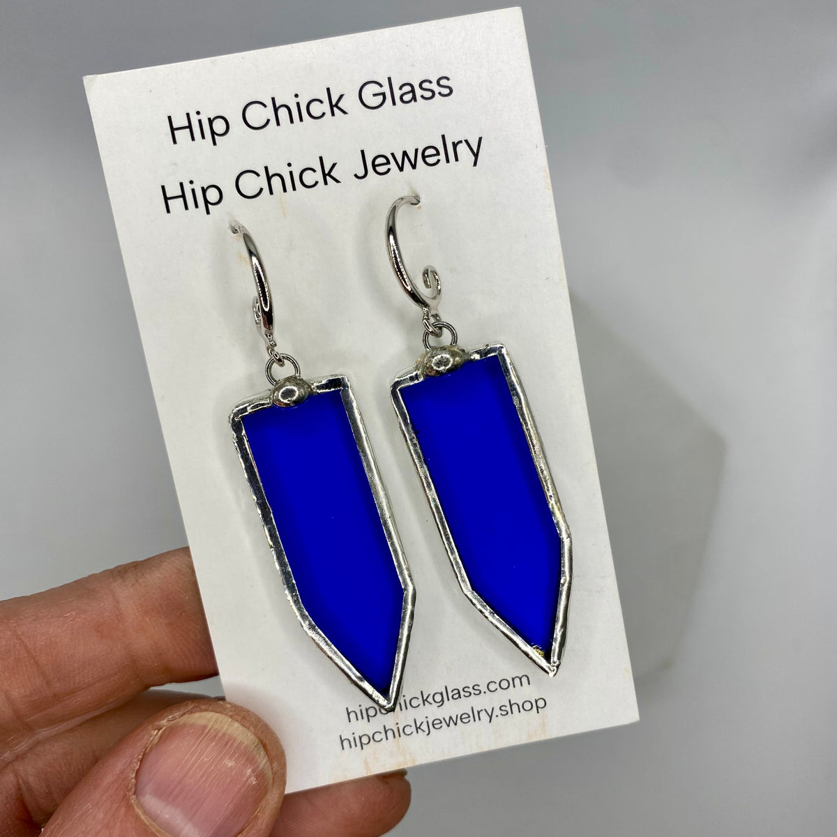 Blue Stained Glass Earrings | Handmade Geometric Dangle Drop Earrings by Hip Chick Glass