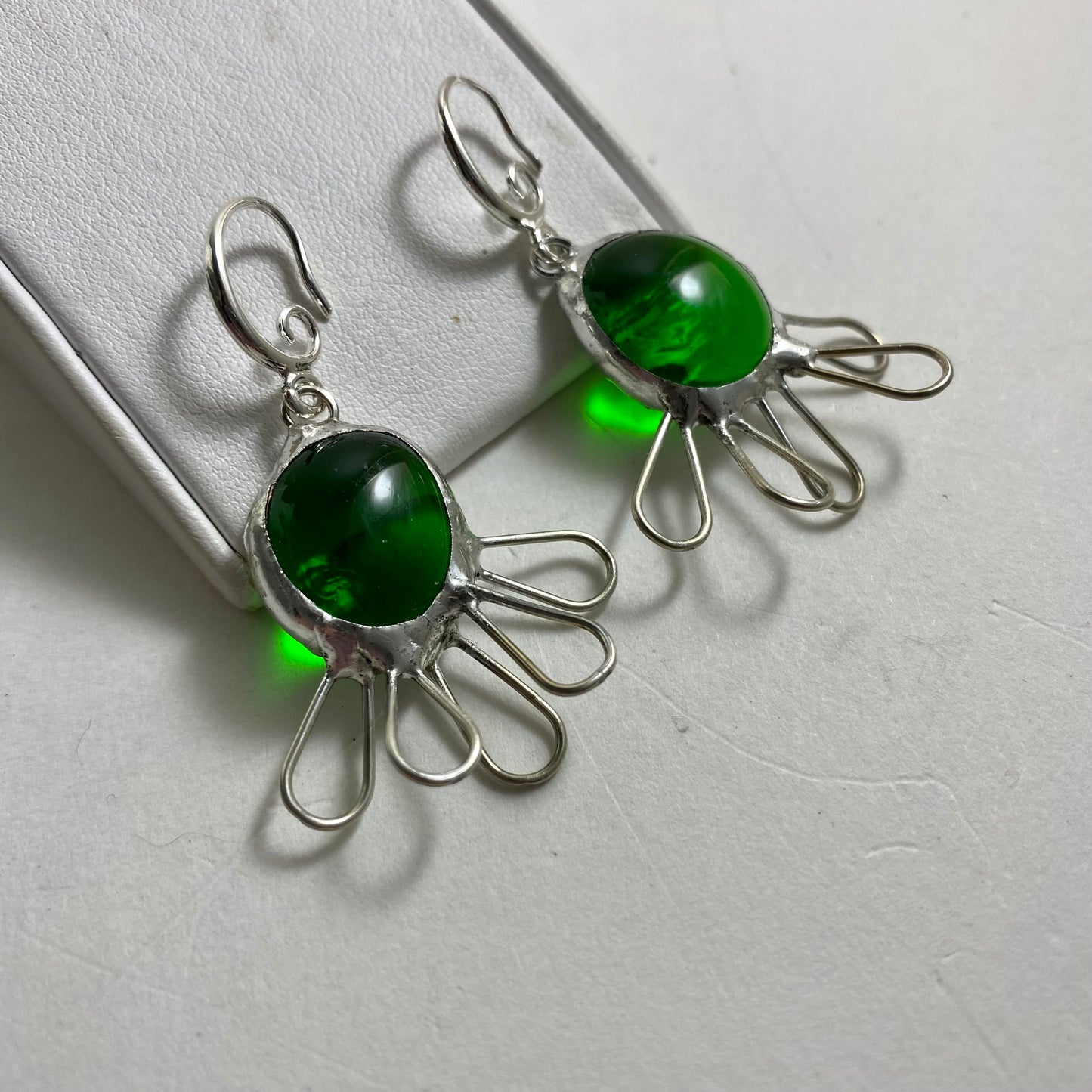 Funky Green Glass Earrings | Dichroic Glass Earrings by Hip Chick Glass, Handmade Dangle & Drop Earrings, Iridescent Glass Earrings, Handmade Jewelry