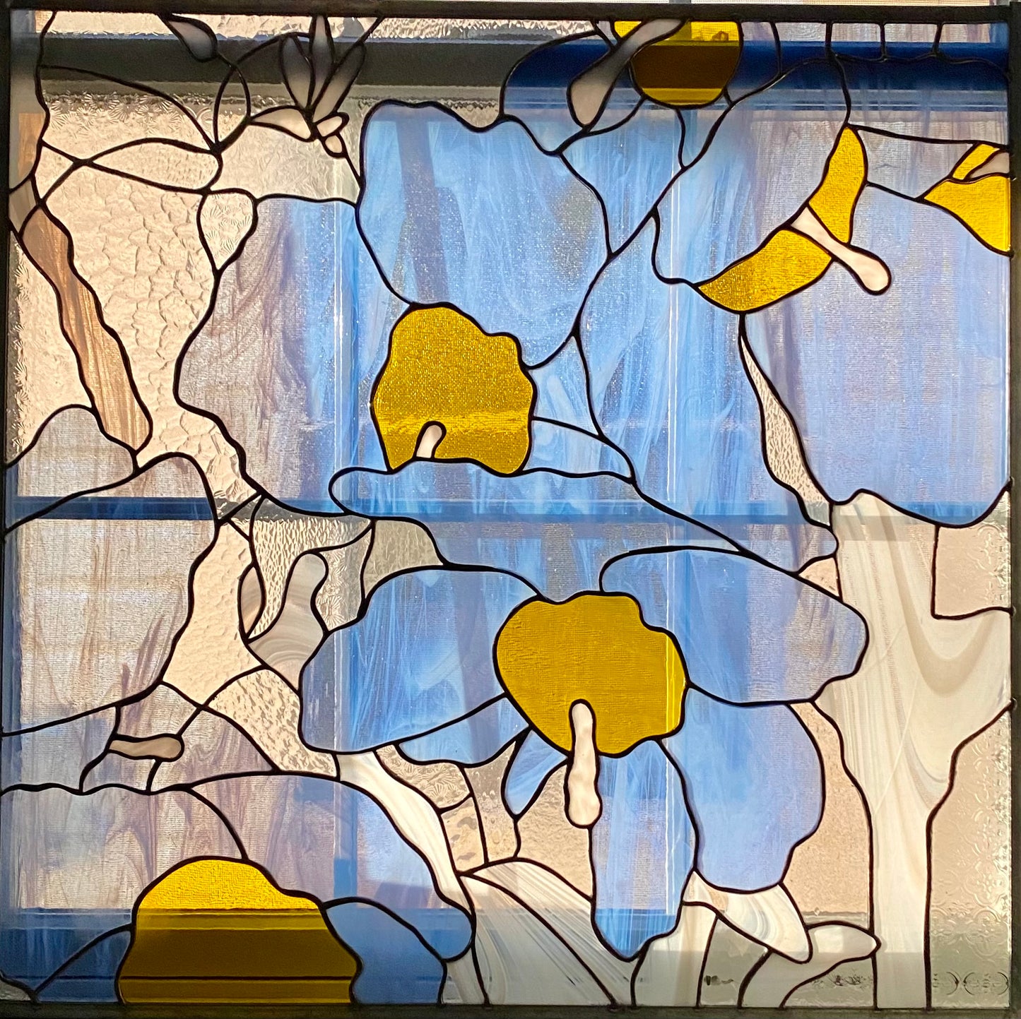 Himalayan Blue Poppies | Stained Glass Window Panel by Hip Chick Glass, LLC, Original Handmade Glass Art