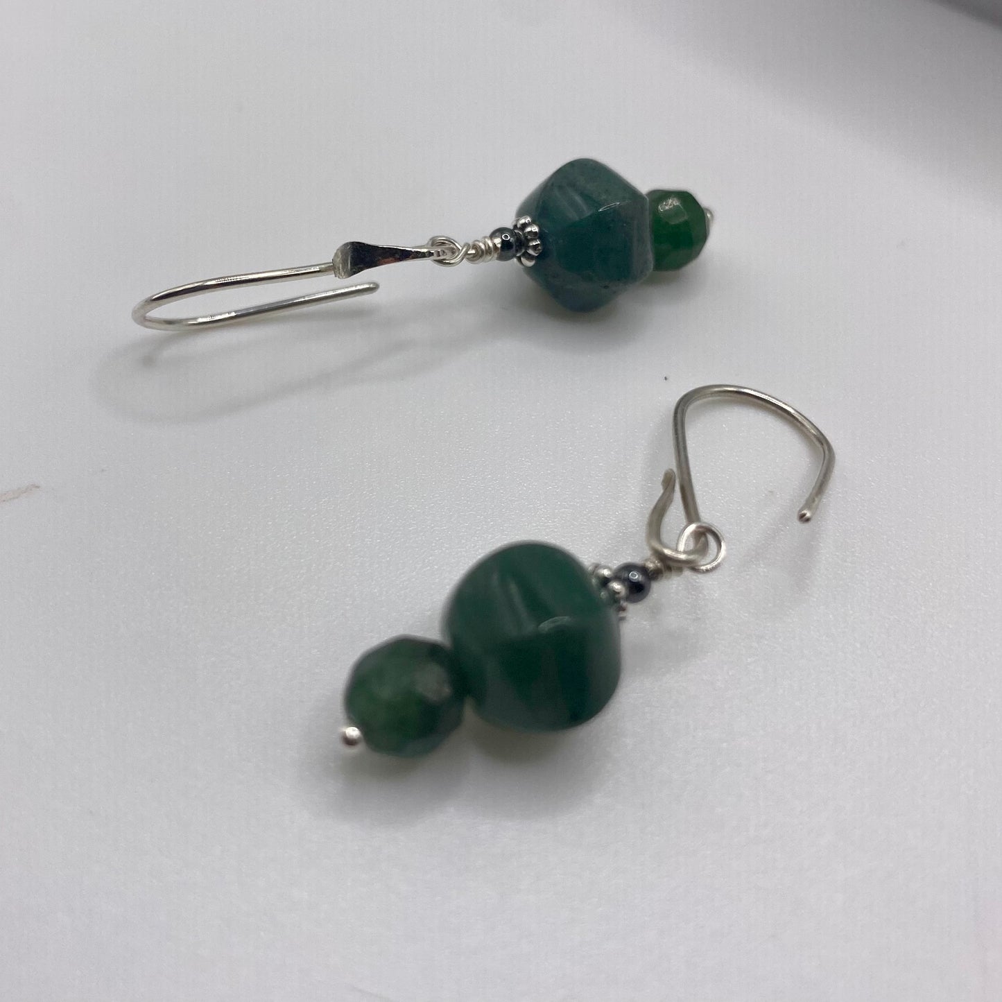 Green Aventurine, Agate & Hematite Earrings by Hip Chick Glass, Sterling Silver Earrings, Handmade Gemstone Jewelry, Handmade Jewelry Gift