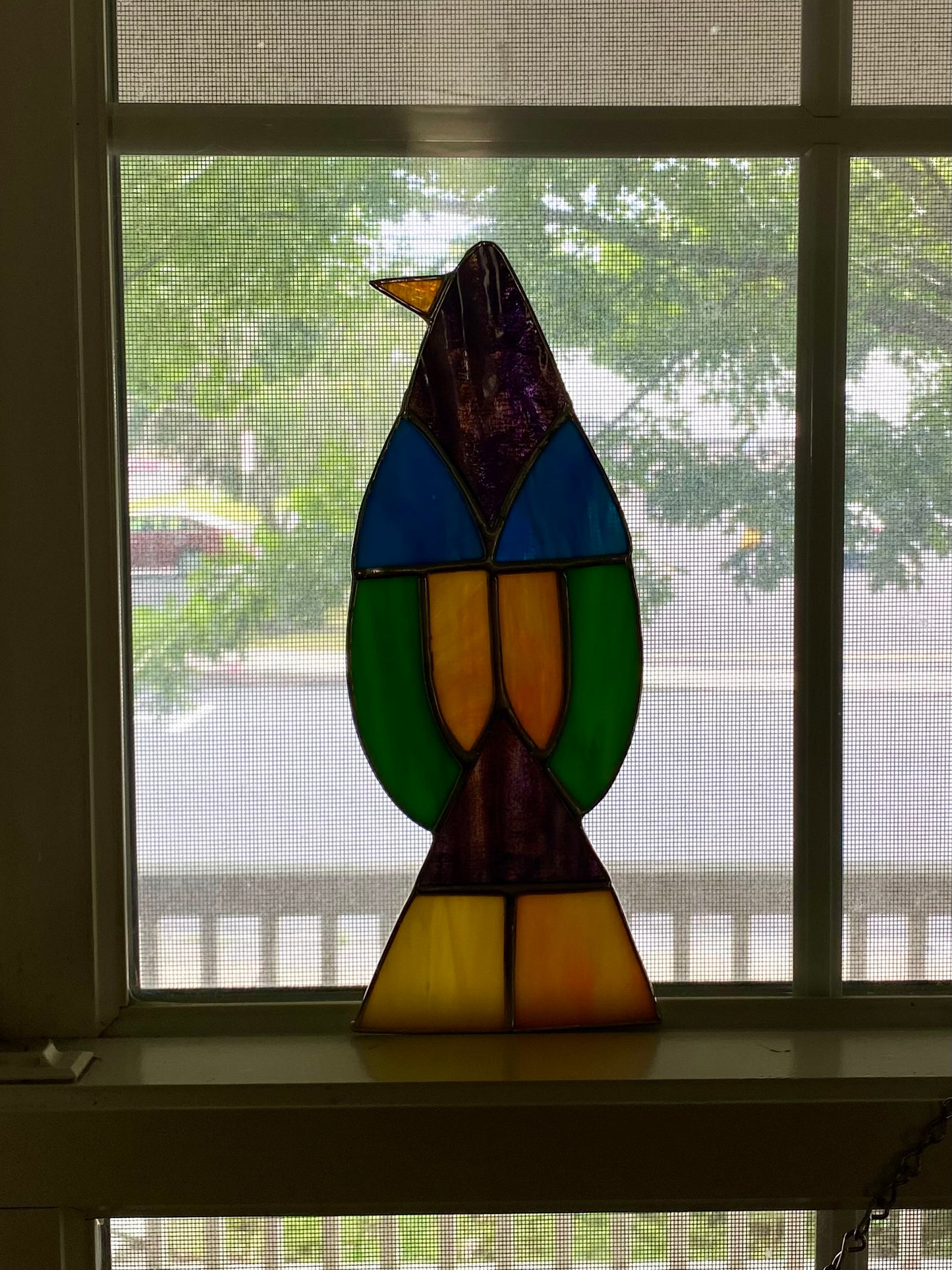 GEOMETRIC SITTING Bird Suncatcher | Stained Glass Suncatcher by Hip Chick Glass | Glass Art Bird | Colorful Bird Window Decor
