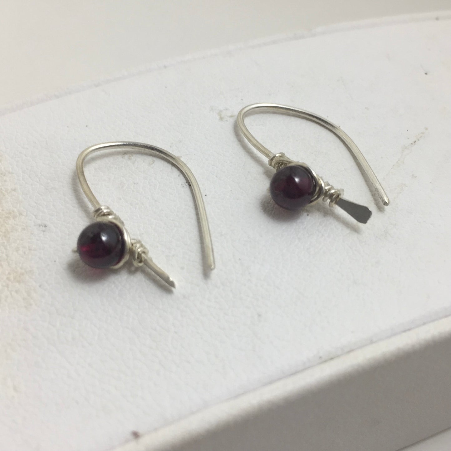 Garnet Half Hoop Earrings by Hip Chick Glass, Sterling Silver Earrings, Handmade Gemstone Jewelry, January Birthstone Gift