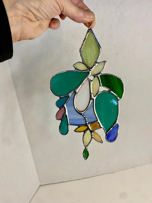 Pleasant Oddity | Stained Glass Suncatcher with Faceted Jewel by Hip Chick Glass, Stained Glass Art, Suncatcher, Home Decor