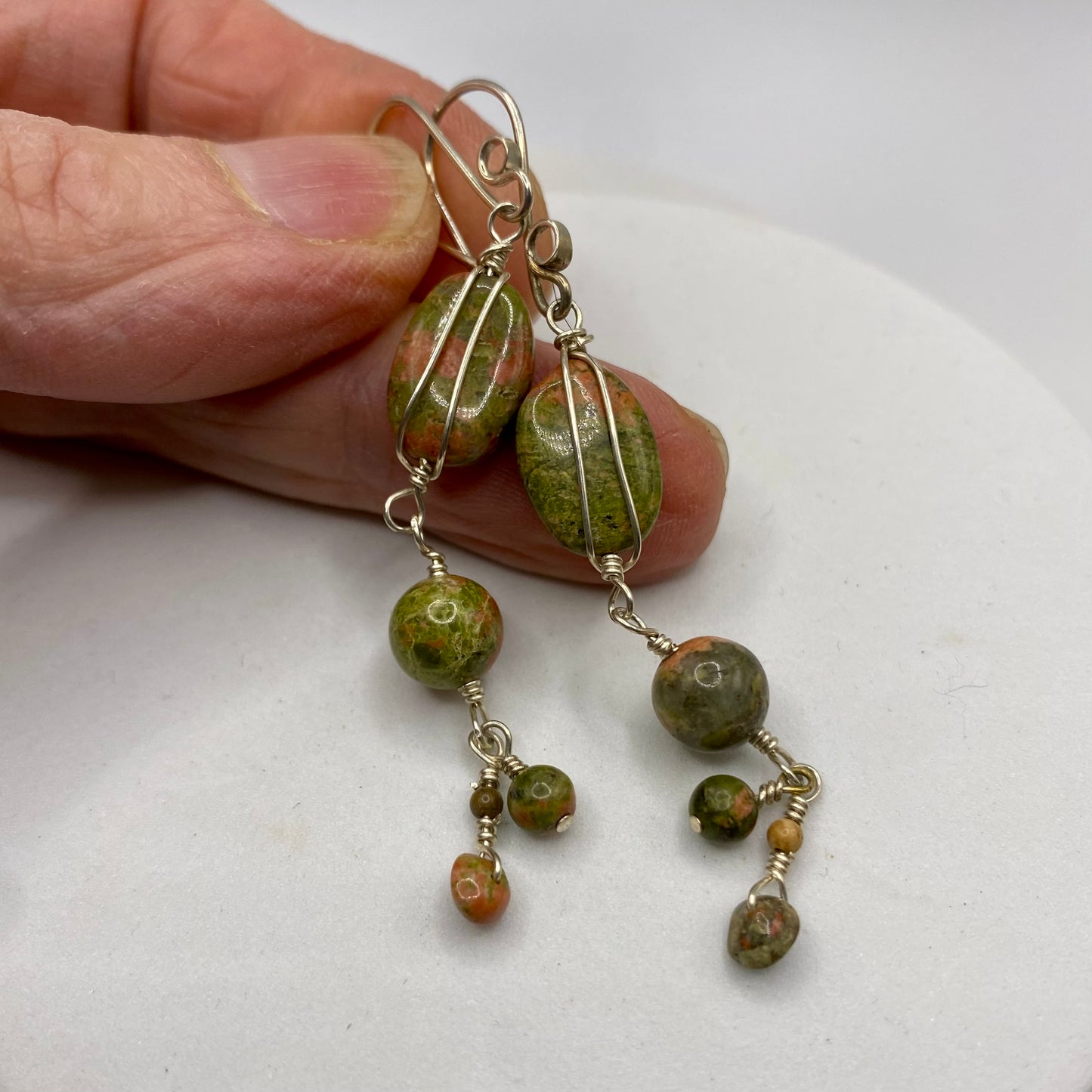 Unakite Silver Earrings by Hip Chick Glass, Handmade Sterling Silver Gemstone Jewelry, Birthstone Gift