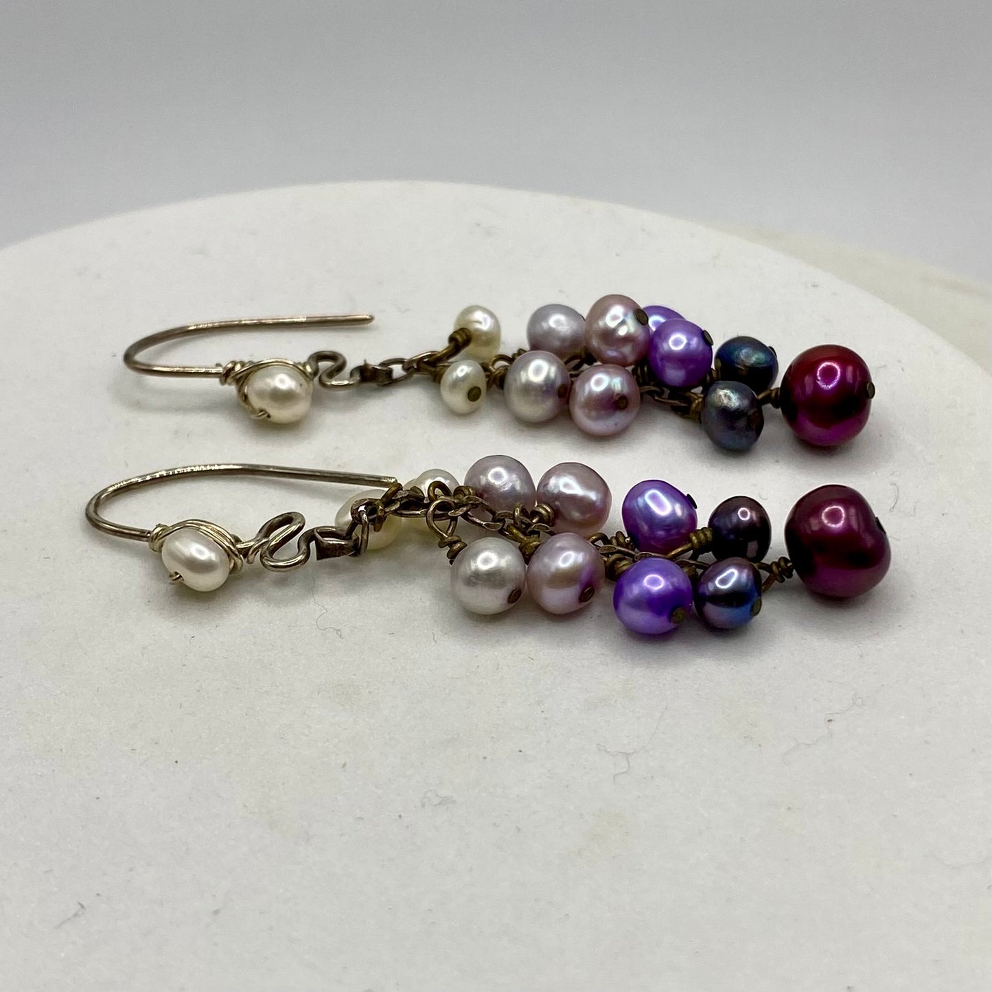 Ombré Purple Pearl Cluster Dangle Earrings by Hip Chick Glass, Sterling Silver Earrings, Handmade Gemstone Jewelry, June Birthstone Gift