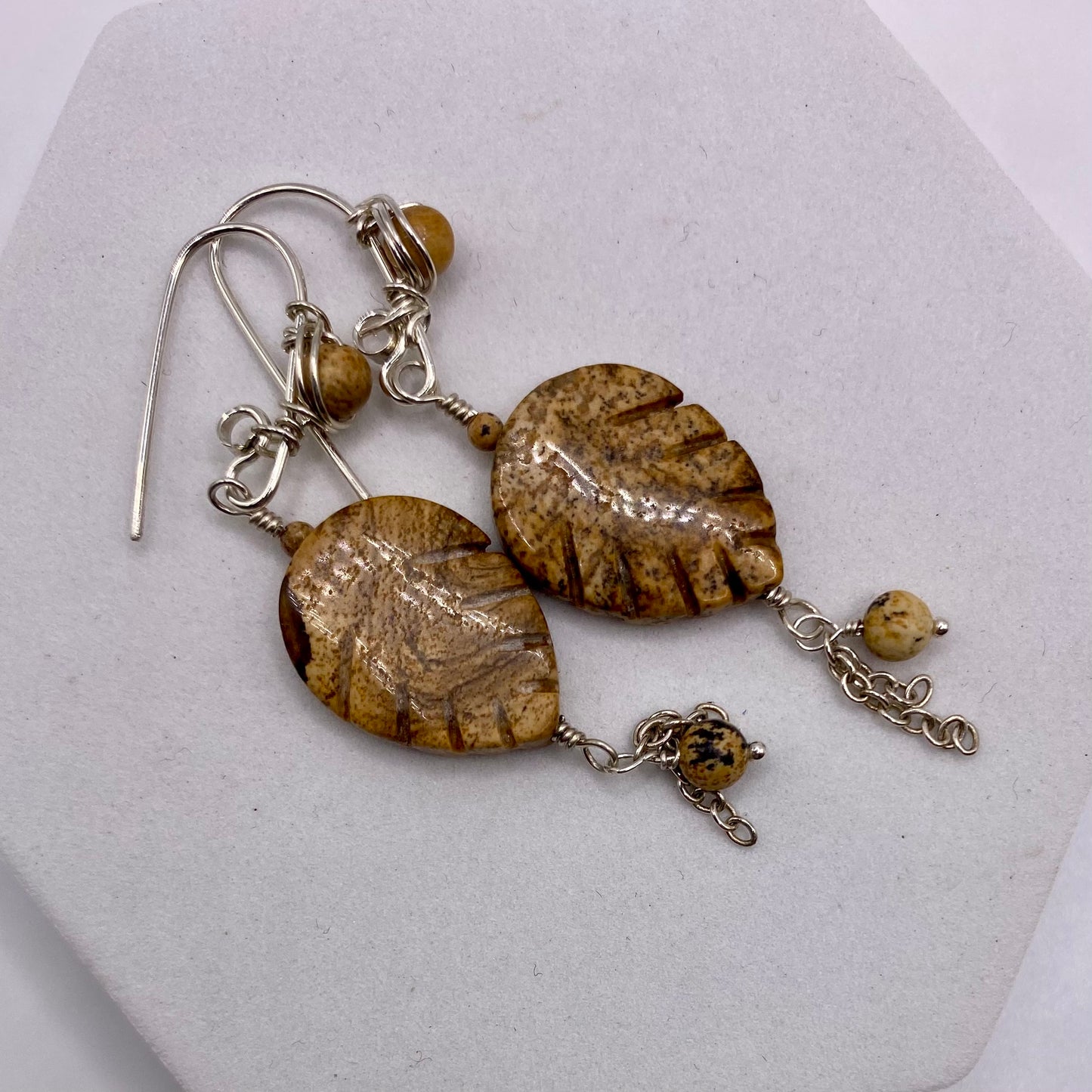 Picture Jasper Dangle Earrings by Hip Chick Glass, Sterling Silver Earrings, Handmade Gemstone Jewelry, Handmade Jewelry Gift