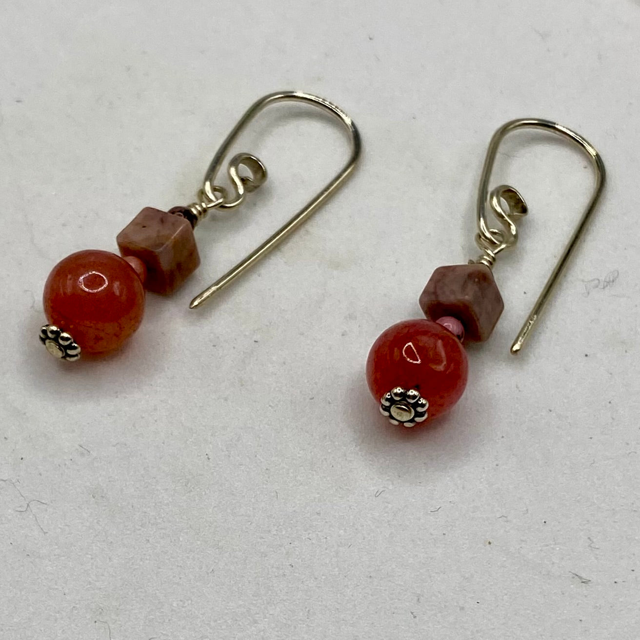 Raw Ruby, Picture Jasper & Rhodochrosite Dangle Earrings by Hip Chick Glass, Sterling Silver Earrings, Handmade Gemstone Jewelry, Handmade Birthstone Gift
