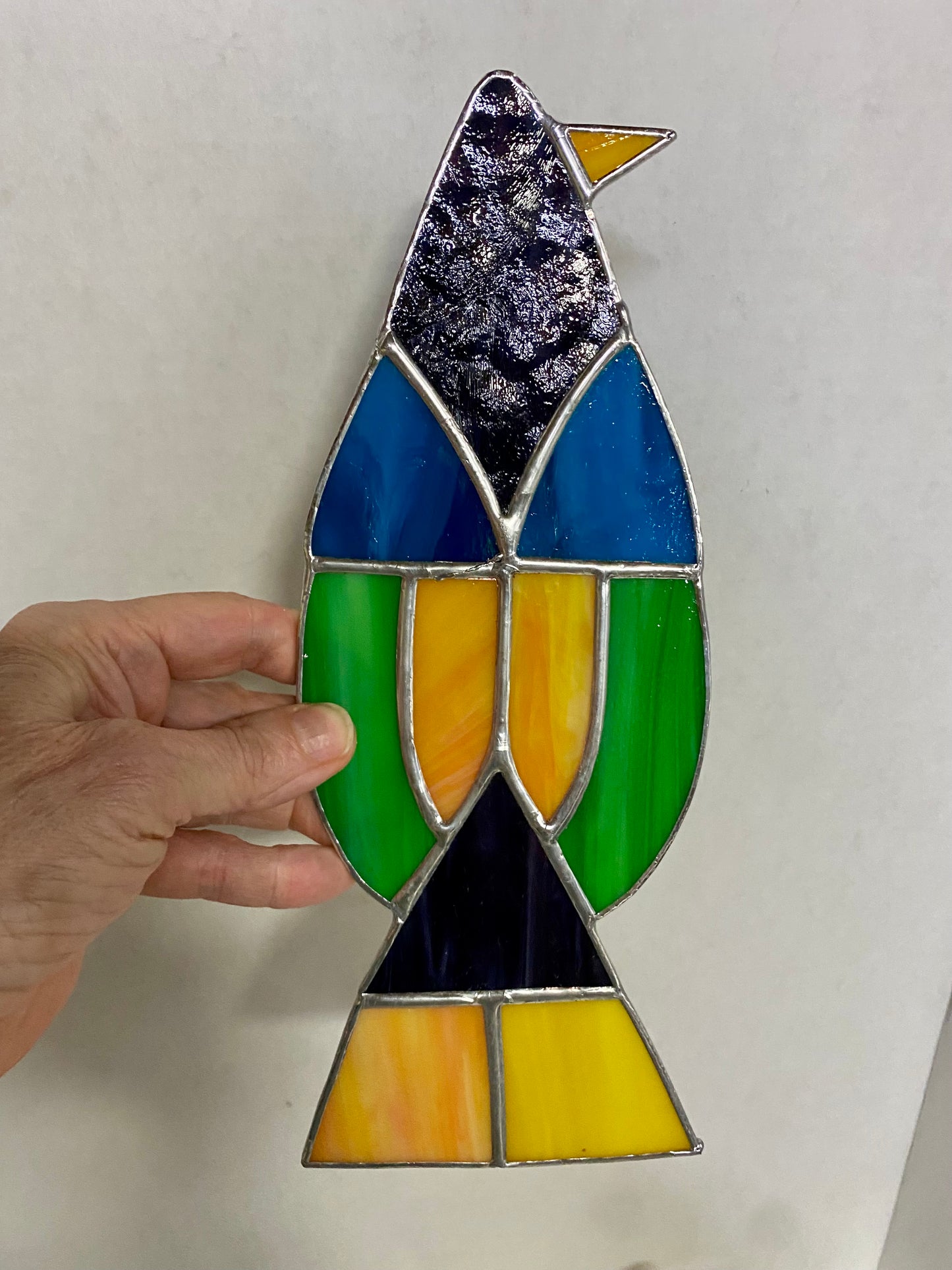 GEOMETRIC SITTING Bird Suncatcher | Stained Glass Suncatcher by Hip Chick Glass | Glass Art Bird | Colorful Bird Window Decor