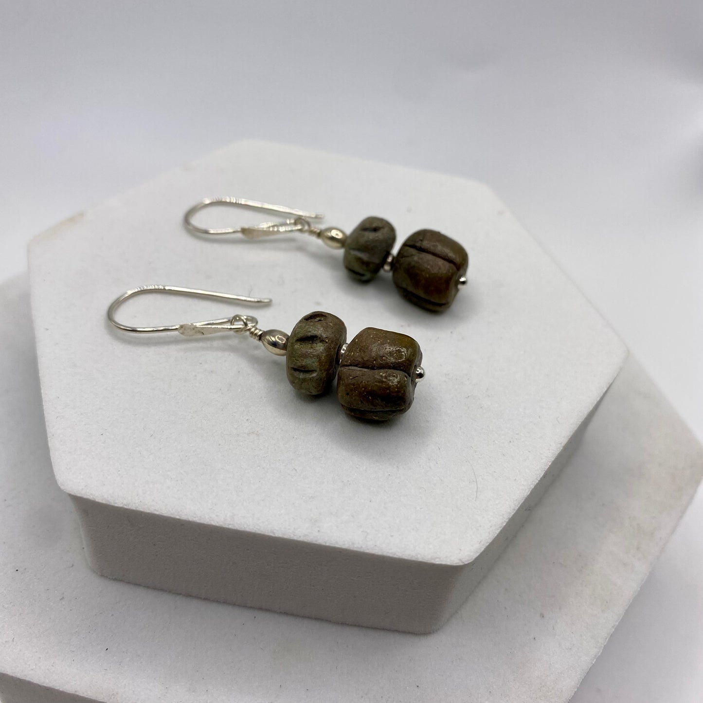 Ceramic Bead Earrings by Hip Chick Glass, Sterling Silver Earrings, Handmade Gemstone Jewelry, Gift For Woman