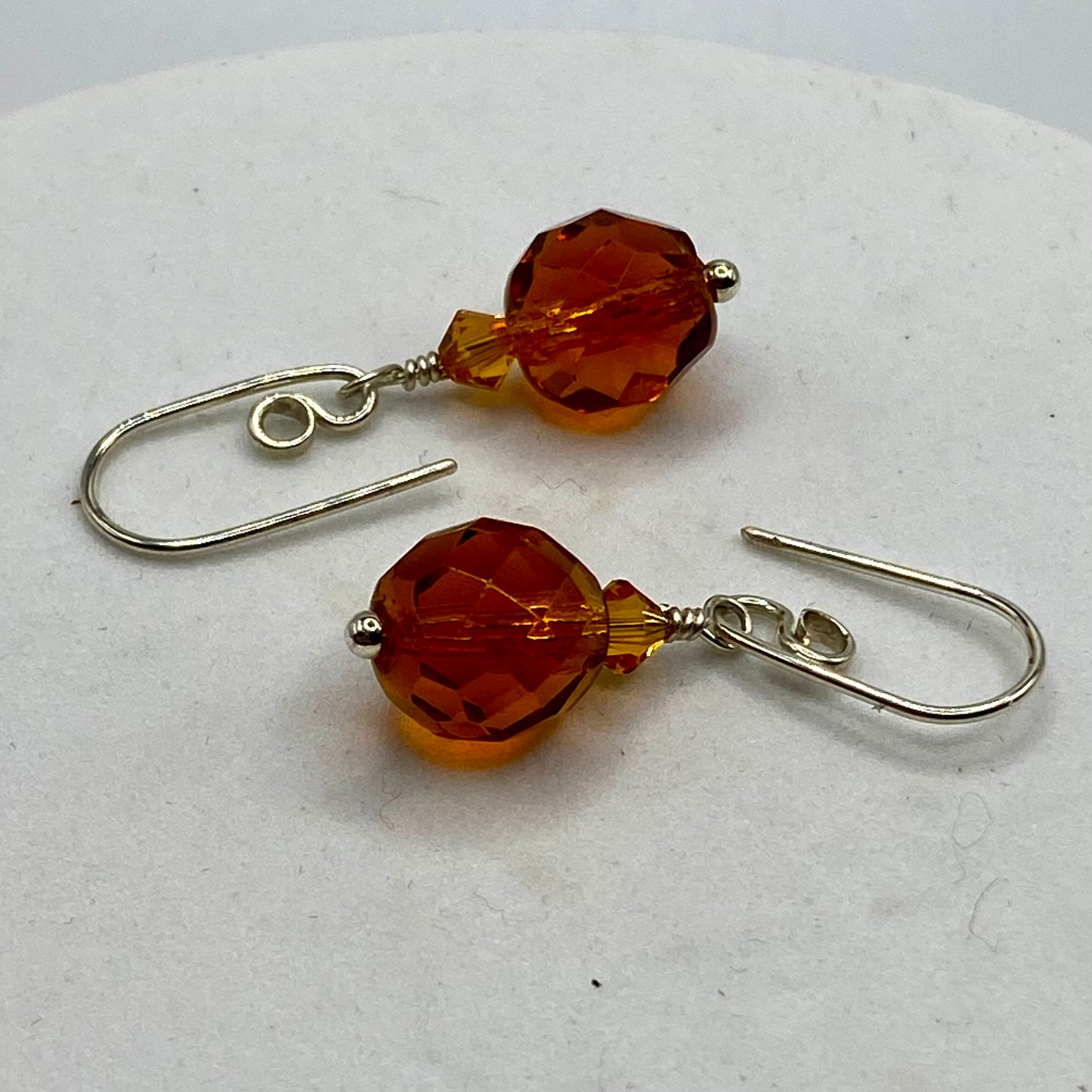 Orange Swarovski Crystal Earrings by Hip Chick Glass, Sterling Silver Dangle Drop Earrings, Handmade Crystal Drop Earrings, Handmade Jewelry Gift