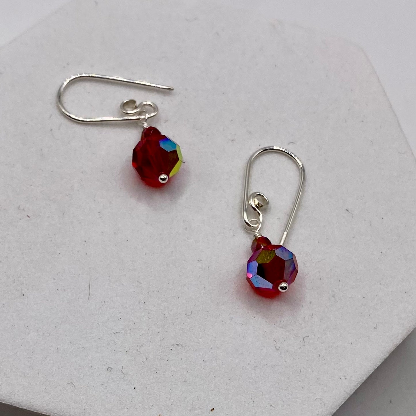 Vintage Red Crystal Earrings by Hip Chick Glass, Sterling Silver Earrings, Handmade Crystal Jewelry, Handmade Jewelry Gift