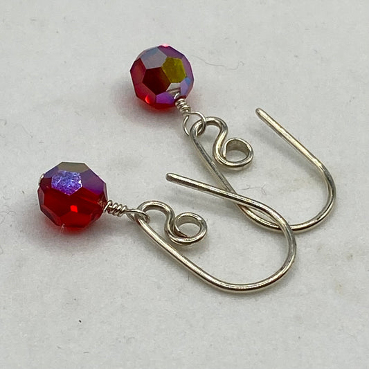 Dainty Red Crystal Earrings by Hip Chick Glass, Sterling Silver Earrings, Handmade Vintage Crystal Jewelry, Handmade Jewelry Gift