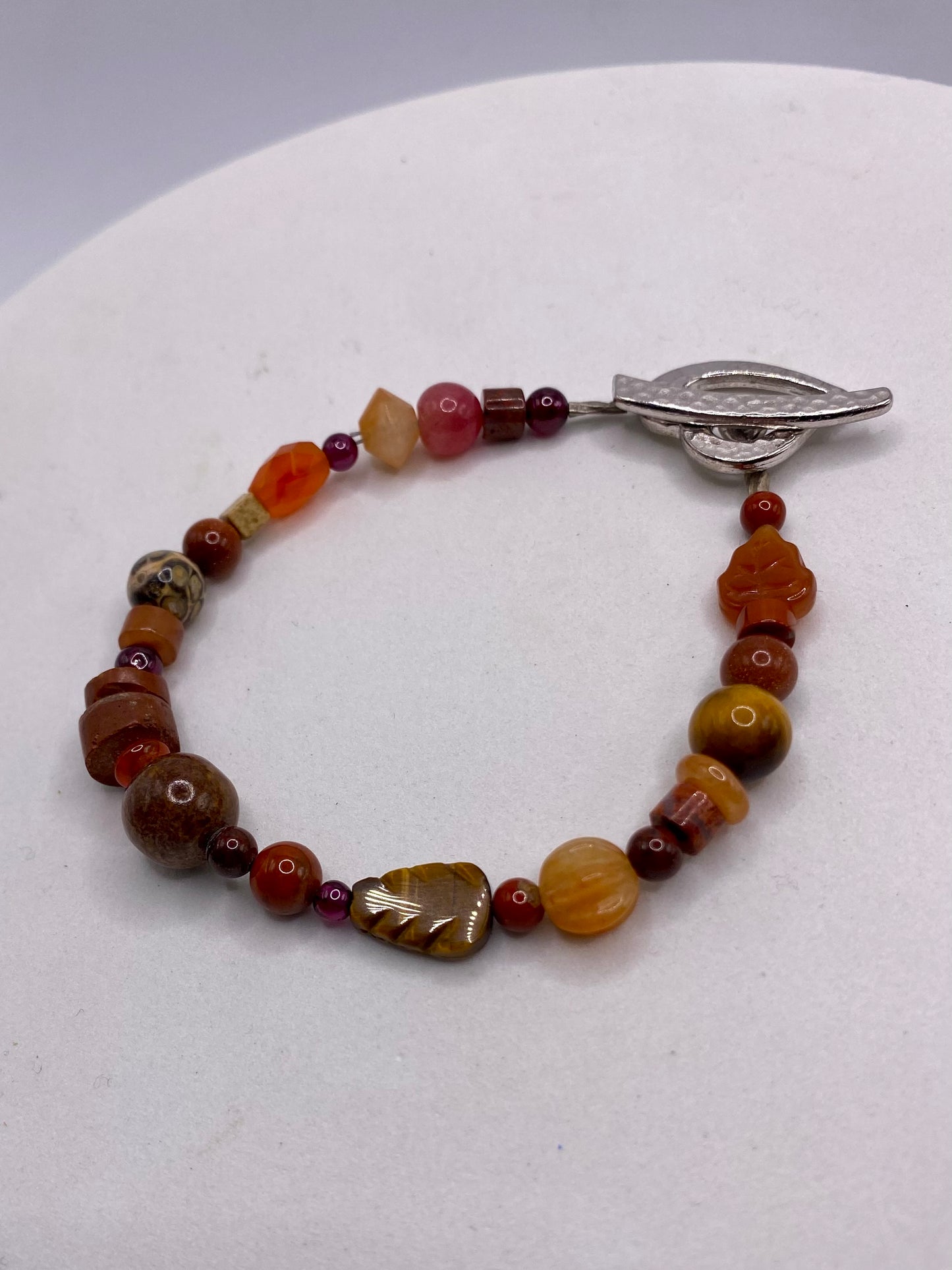 Valentines Day Bracelet with Pewter Heart Clasp & Mixed Leaf Gemstones by Hip Chick Glass, Handmade Bracelet, Handmade Gemstone Bracelet, Birthstone Gift