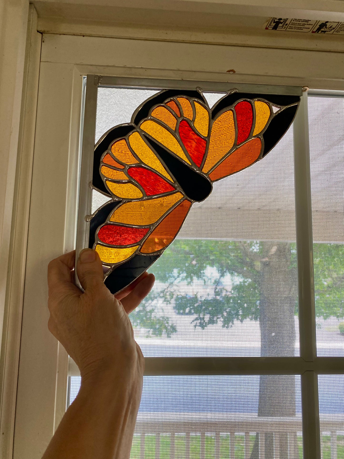 RUST BUTTERFLY Window Corner | Stained Glass Window Panel | Handmade Home Décor | Butterfly Sun Catcher by Hip Chick Glass, LLC