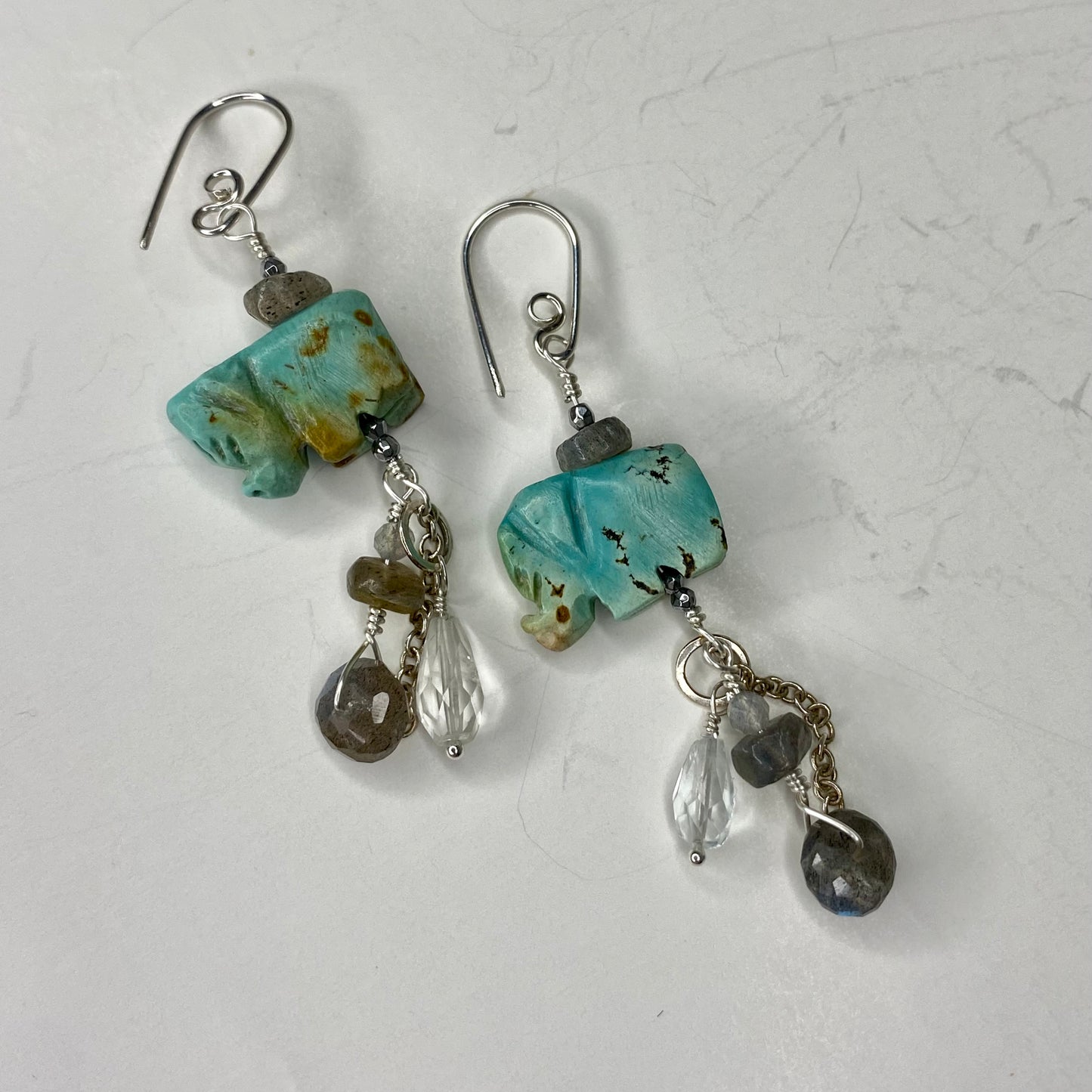 Turquoise, Labradorite, Quartz, Hematite & Moonstone Earrings by Hip Chick Glass, Sterling Silver Earrings, Handmade Gemstone Jewelry, Birthstone Gift