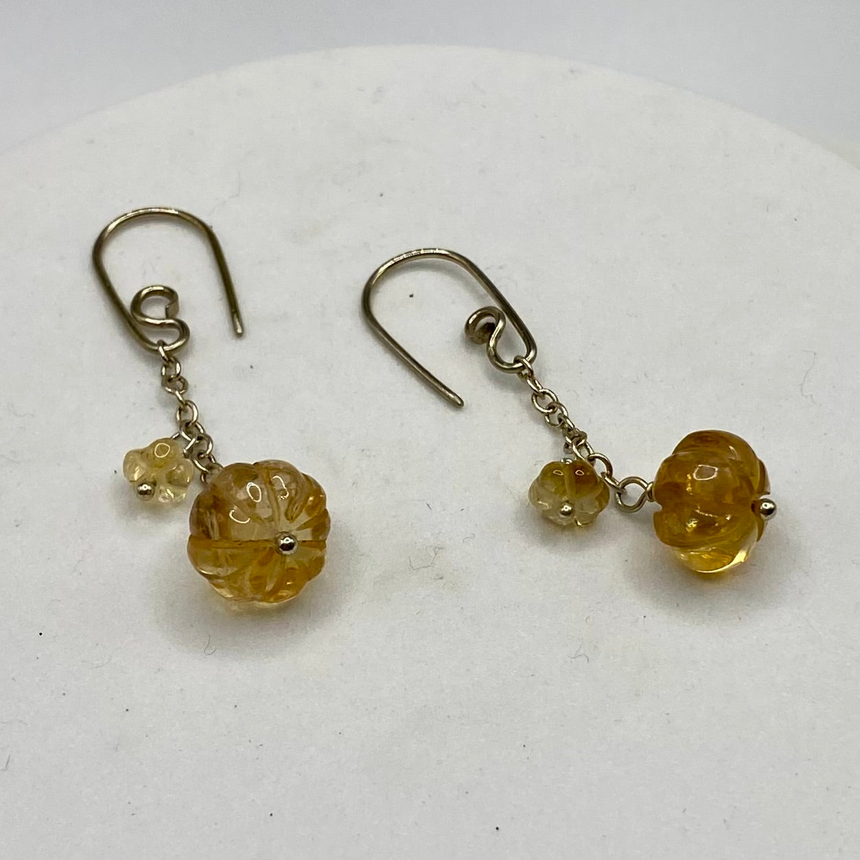 Carved Citrine Flower Earrings by Hip Chick Glass, Sterling Silver Earrings, Handmade Silver Gemstone Jewelry, Handmade Jewelry Gift, November Birthstone Gift