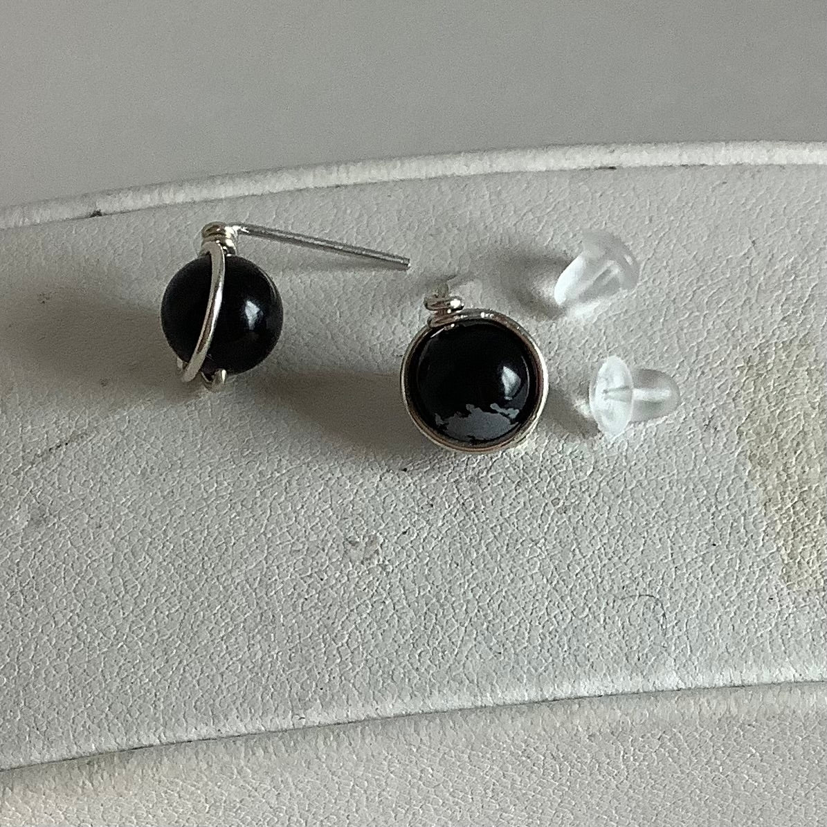 Snowflake Obsidian Stud Earrings by Hip Chick Jewelry, Snowflake Obsidian Studs, Snowflake Obsidian Earrings, Silver Snowflake Obsidian Earrings, Handmade Earrings