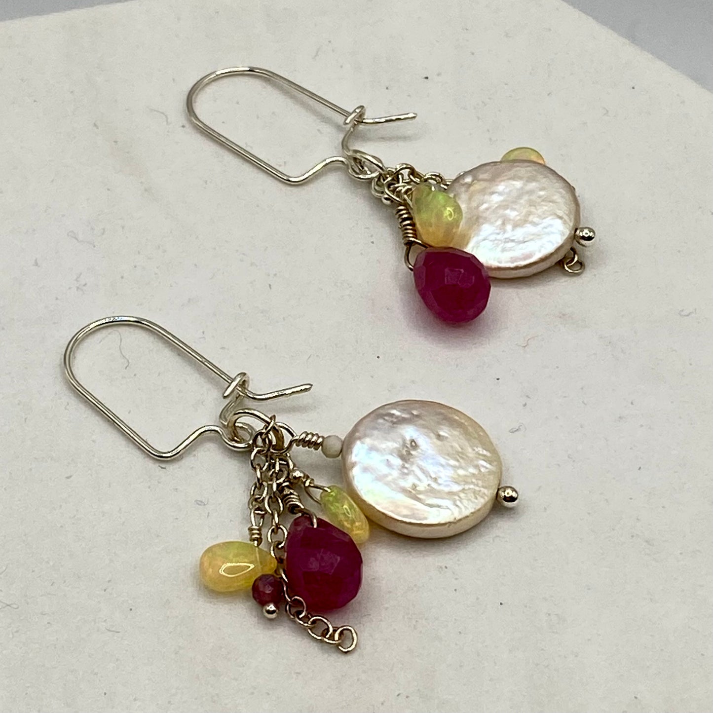 Coin Pearl, Ethiopian Opal, Chalcedony & Tourmaline Earrings by Hip Chick Glass, Sterling Silver Earrings, Handmade Gemstone Jewelry, Birthstone Gift