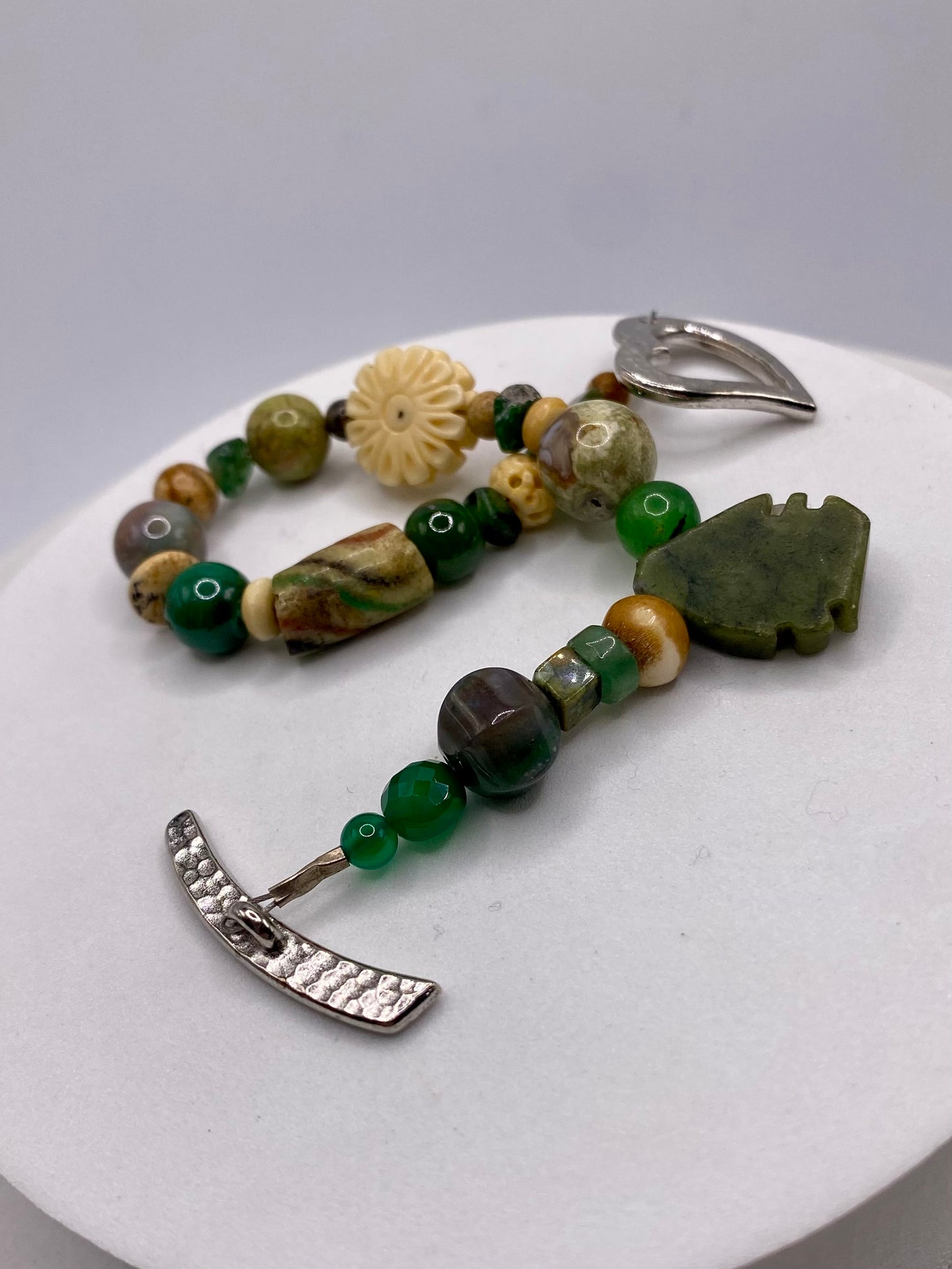 Valentines Day Bracelet with Heart Clasp & Mixed Green Gemstones by Hip Chick Glass, Handmade Bracelet, Handmade Gemstone Bracelet, Birthstone Gift