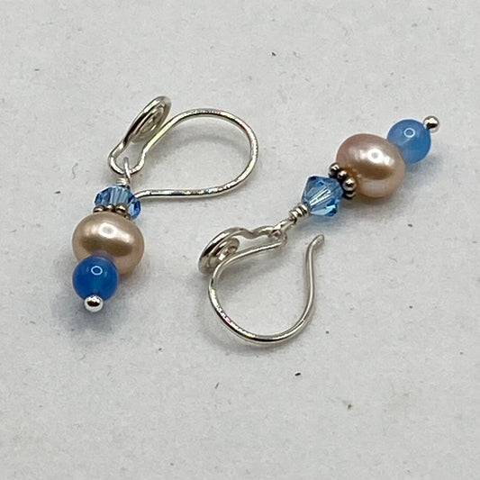 Pearl, Agate & Crystal Dangle Earrings by Hip Chick Glass, Sterling Silver Earrings, Handmade Gemstone Jewelry, June Birthstone Gift
