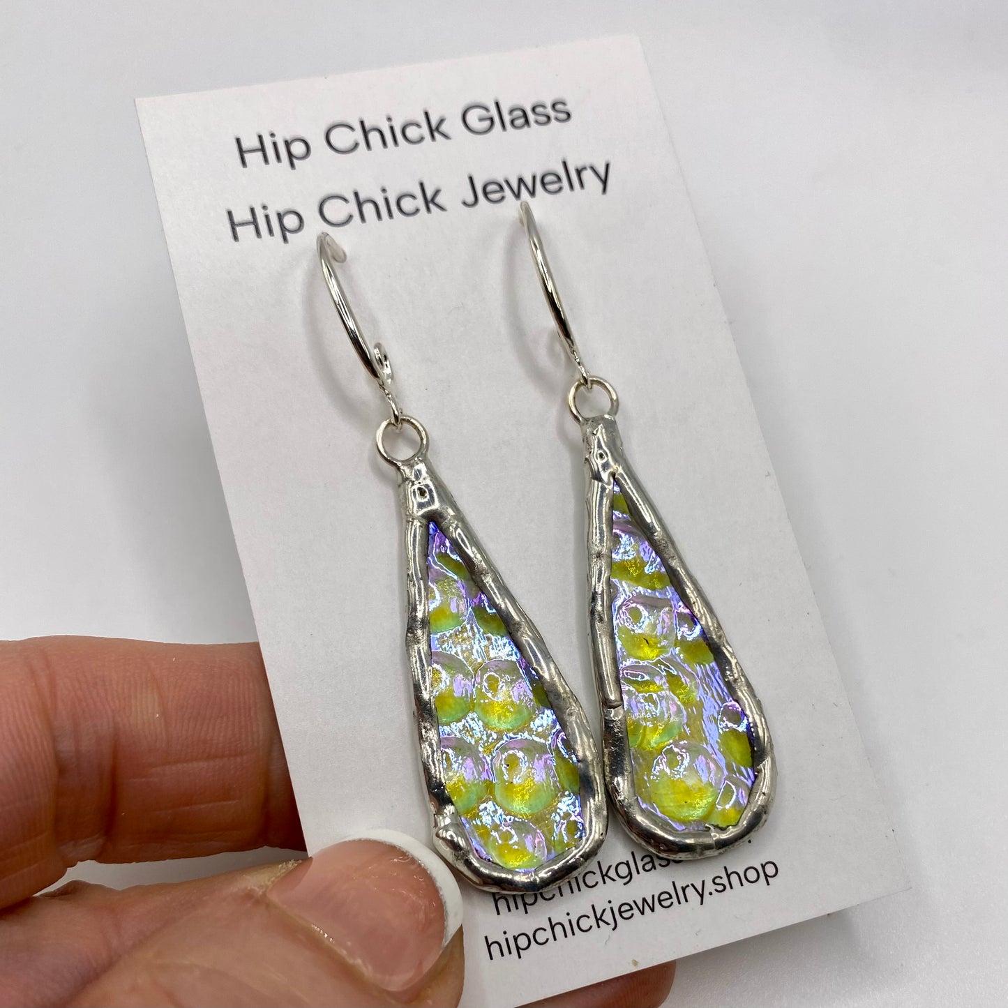 Raindrop Teardrop Earrings | Dichroic Glass Earrings by Hip Chick Glass, Handmade Dangle & Drop Earrings, Iridescent Glass Earrings, Handmade Jewelry