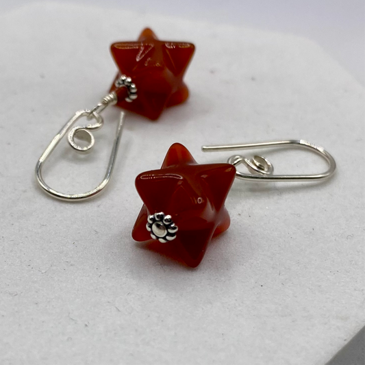 Carnelian Dangle Earrings by Hip Chick Glass, Sterling Silver Earrings, Handmade Gemstone Jewelry, Orange Gemstone Gift