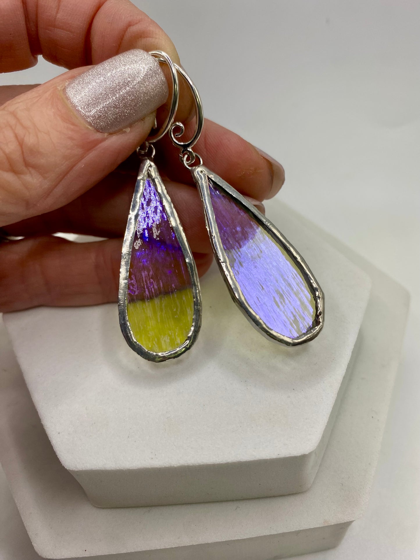 Teardrop Earrings | Dichroic Glass Earrings by Hip Chick Glass, Handmade Dangle & Drop Earrings, Iridescent Glass Earrings, Handmade Jewelry