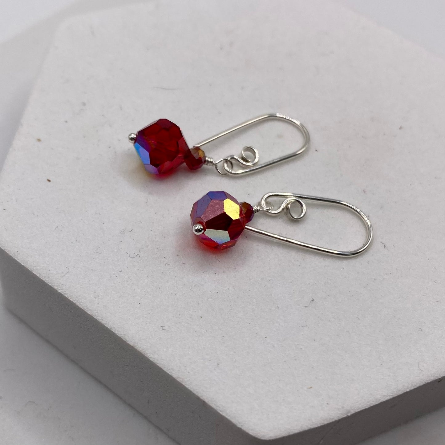 Vintage Red Crystal Earrings by Hip Chick Glass, Sterling Silver Earrings, Handmade Crystal Jewelry, Handmade Jewelry Gift