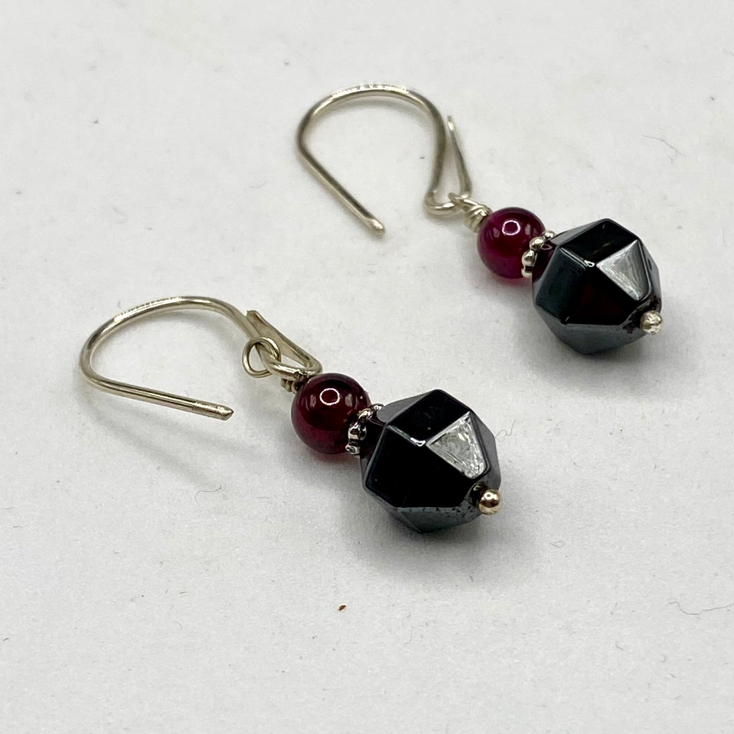Garnet & Hematite Earrings by Hip Chick Glass, Sterling Silver Earrings, Handmade Garnet Earrings, Handmade Hematite Earrings, January Birthstone Gift