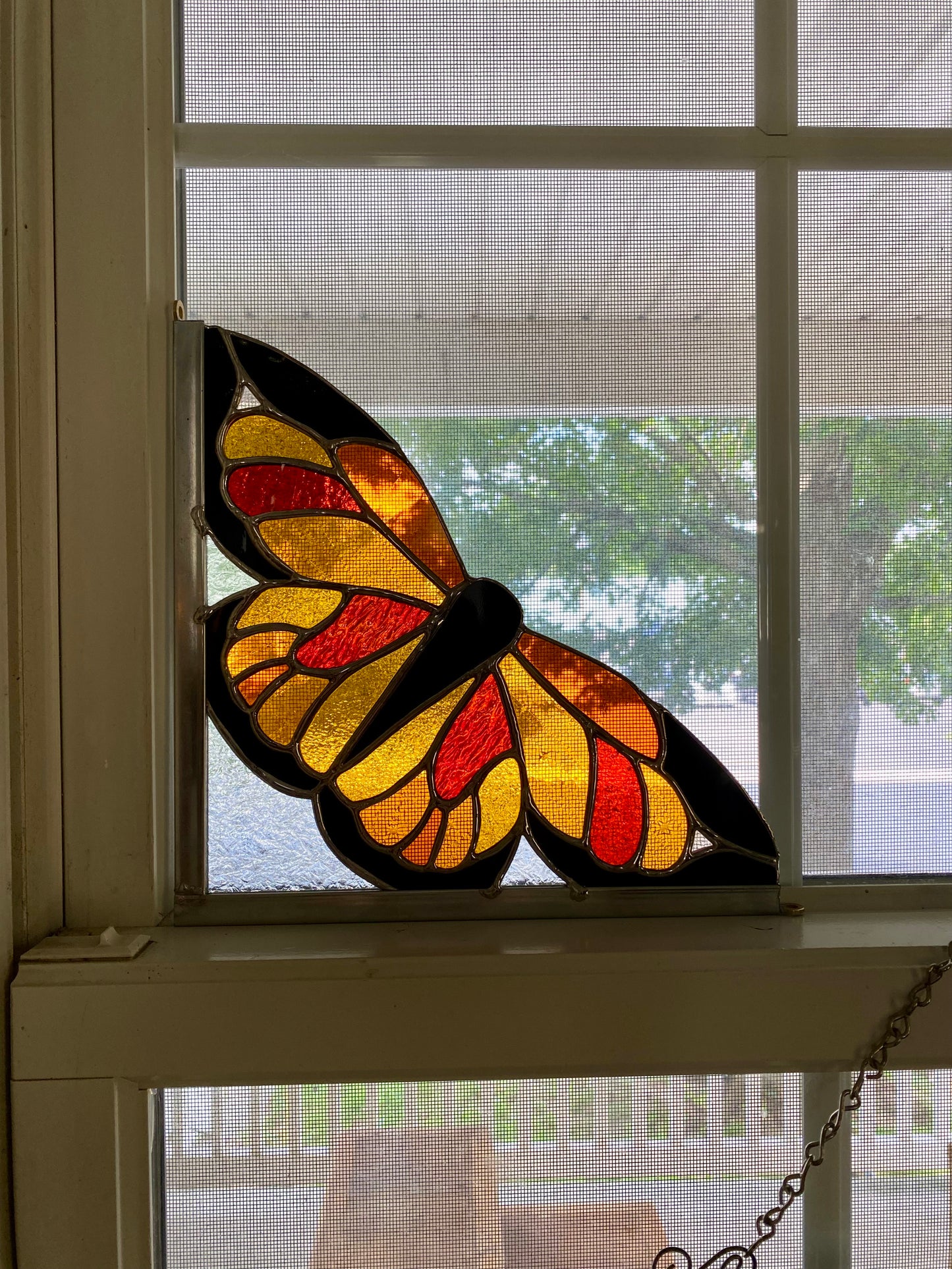 RUST BUTTERFLY Window Corner | Stained Glass Window Panel | Handmade Home Décor | Butterfly Sun Catcher by Hip Chick Glass, LLC