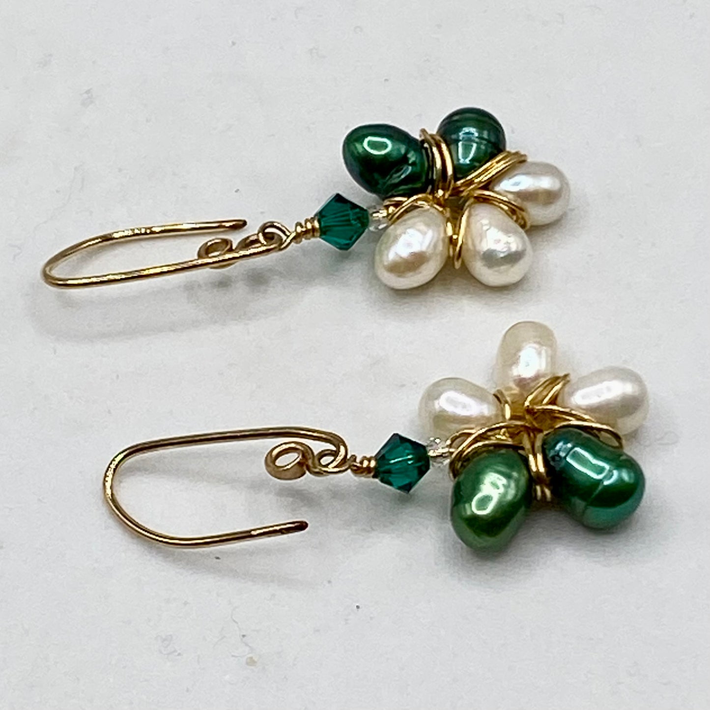 Pearl & Swarovski Crystal Flower Earrings by Hip Chick Glass, Pearl Gold Fill Earrings, Handmade Gemstone Jewelry, June Birthstone Gift