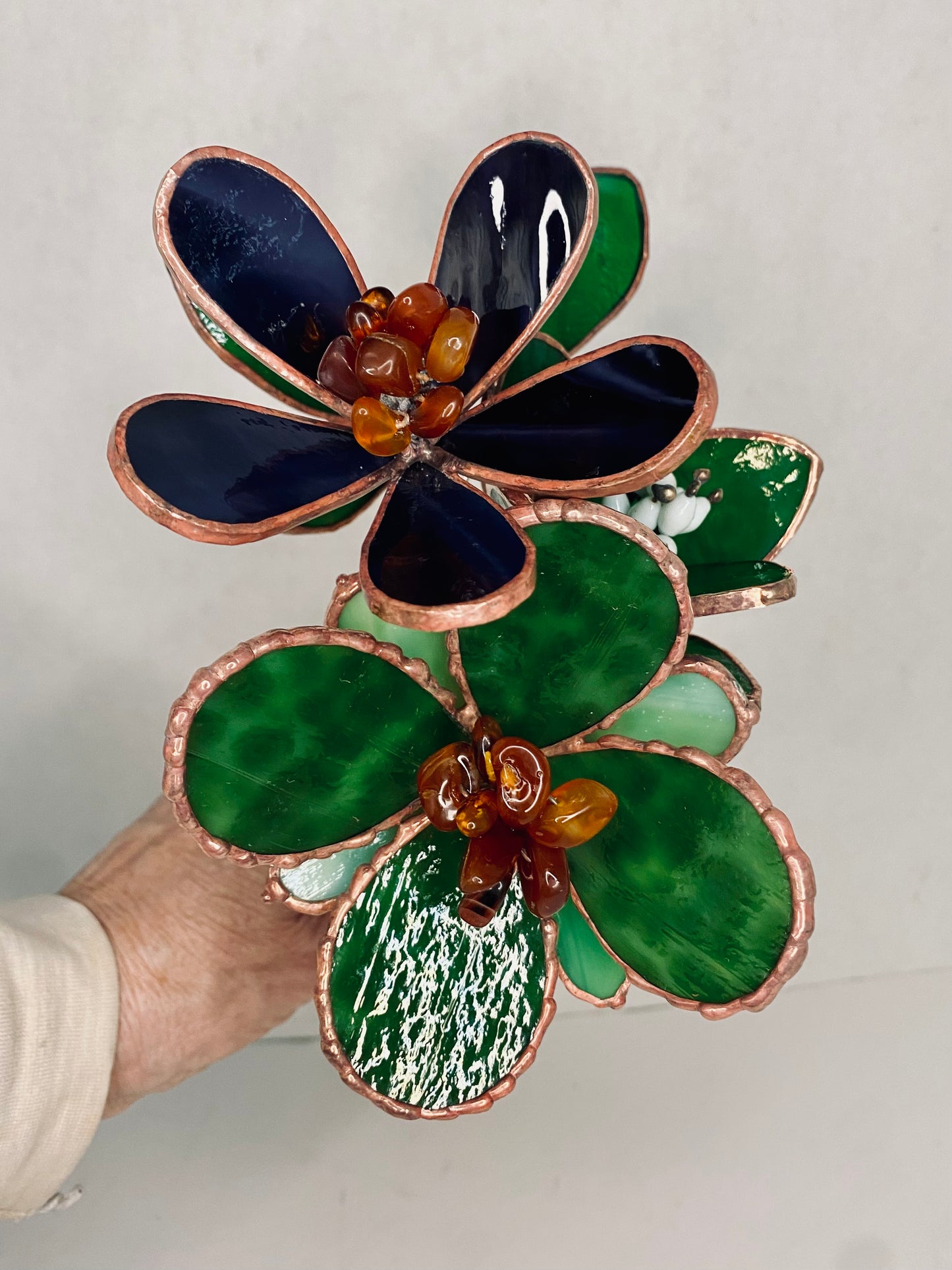 RESERVED for MARTIN Set of Three | Stained Glass Flower Bouquet Hip Chick Glass, Stained Glass Flower Bouquet, Stained Glass Flower on a Stem, Handmade Home Decor, Wedding Bouquet Keepsake, Tabletop Decor