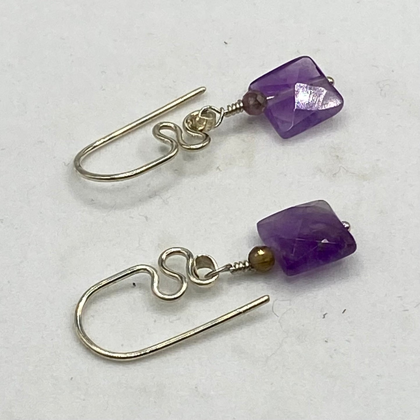 Square Faceted Amethyst Earrings by Hip Chick Glass, Sterling Silver Amethyst Earrings, Handmade Boho Gemstone Jewelry, February Birthstone Gift