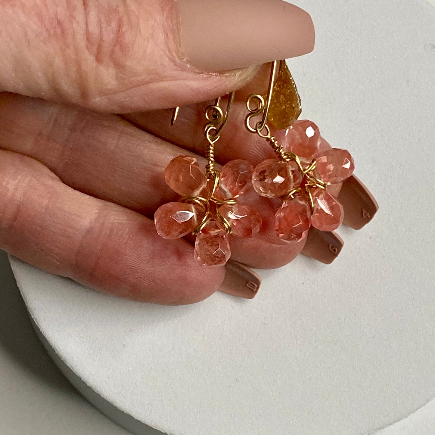 Cherry Quartz Wire Wrap Flower Earrings by Hip Chick Glass, 14 Karat Gold Fill Earrings, Handmade Gemstone Jewelry, Birthstone Gift